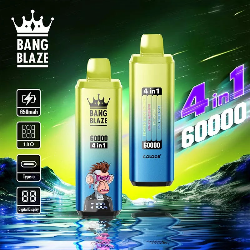 Bang Blaze 60k Puffs 4 in 1 Vape 60000 Puff -650mAh Battery, 54ml E-liquid, Multiple Nicotine 12 Flavors