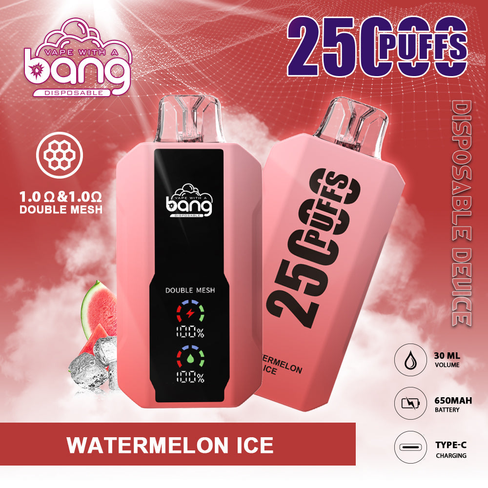 Bang 25000 Puffs Smart Full Screen Turn Ice Wholesale Disposable Vape E Cigarette Puff 25k  Prefilled Pod-850mAh Battery, 30ml E-liquid, Multiple Nicotine 16 Flavors
