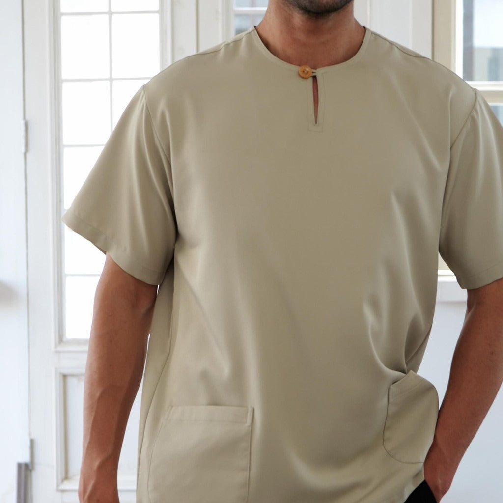 1-Button Men's Short-Sleeve T-Shirt – Breathable Abloh Crepe Fabric, Summer Casual