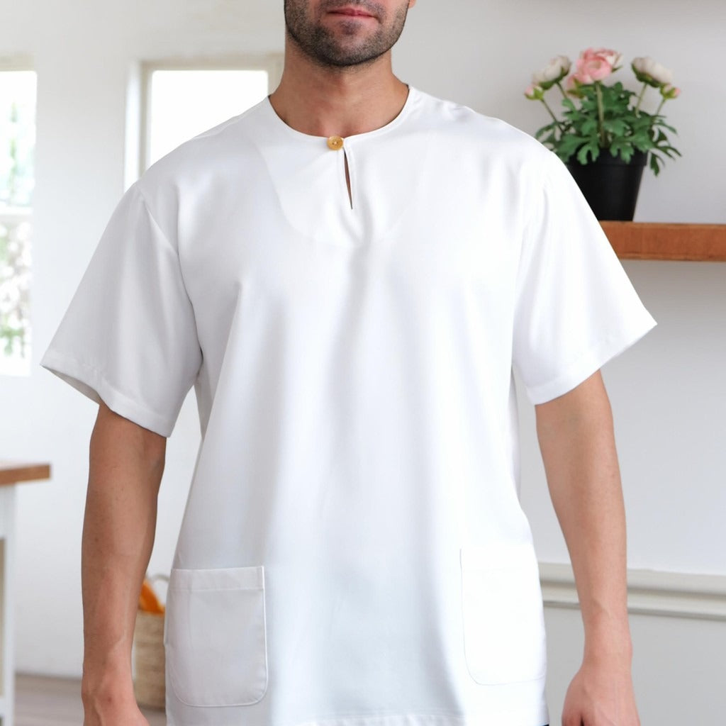 1-Button Men's Short-Sleeve T-Shirt – Breathable Abloh Crepe Fabric, Summer Casual