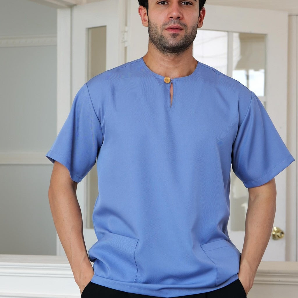1-Button Men's Short-Sleeve T-Shirt – Breathable Abloh Crepe Fabric, Summer Casual