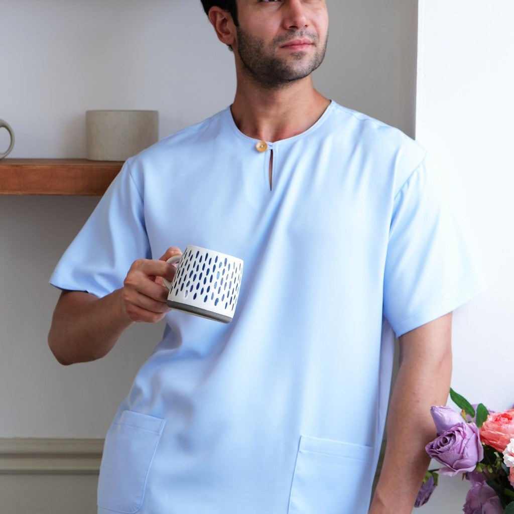 1-Button Men's Short-Sleeve T-Shirt – Breathable Abloh Crepe Fabric, Summer Casual