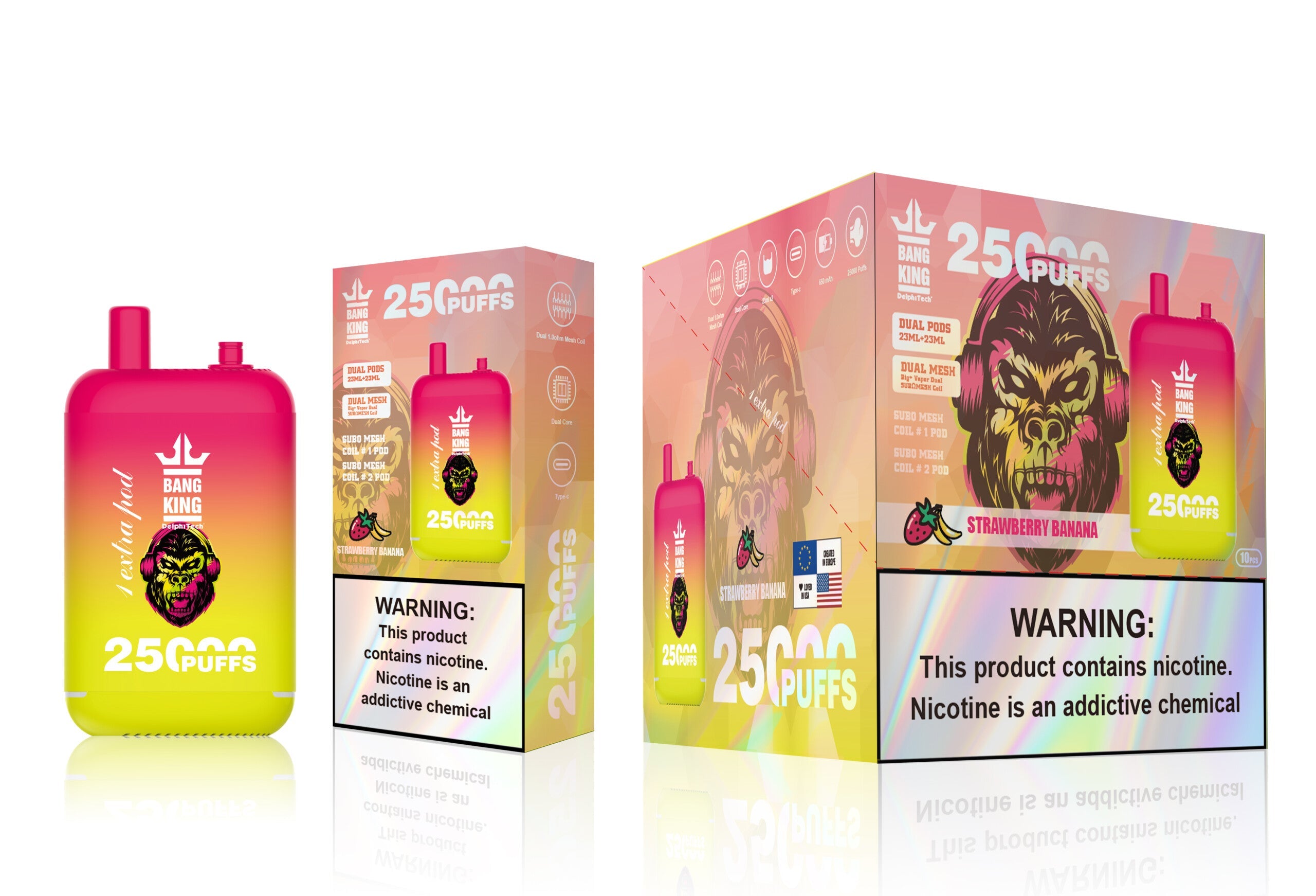 Bang King 25000 Puffs 25 K - 46mL Dual Tank (0% to 5% Nicotine) 650mAh Battery 12 Flavors