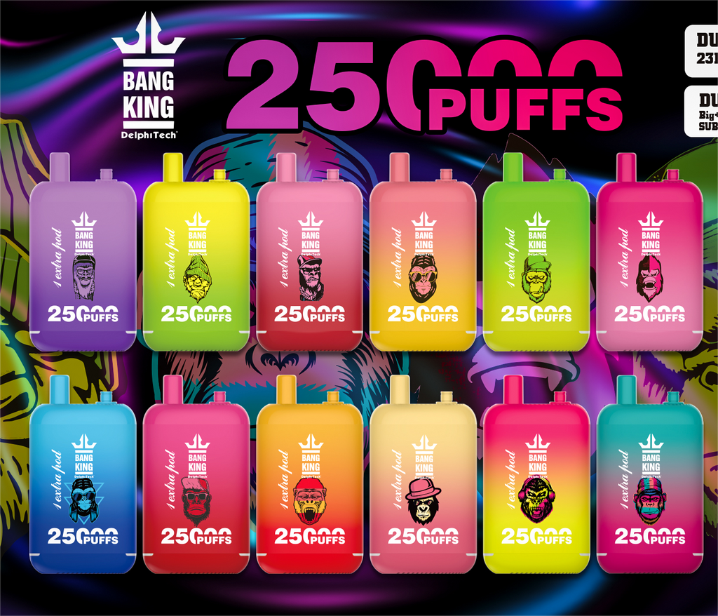 Bang King 25000 Puffs - 46mL Dual Tank (0% to 5% Nicotine) 650mAh Battery ，12 Flavors