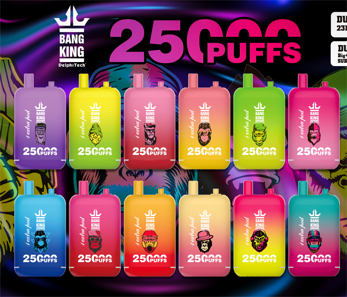 Bang King 25000 Puffs - 46mL Dual Tank (0% to 5% Nicotine) 650mAh Battery ，12 Flavors