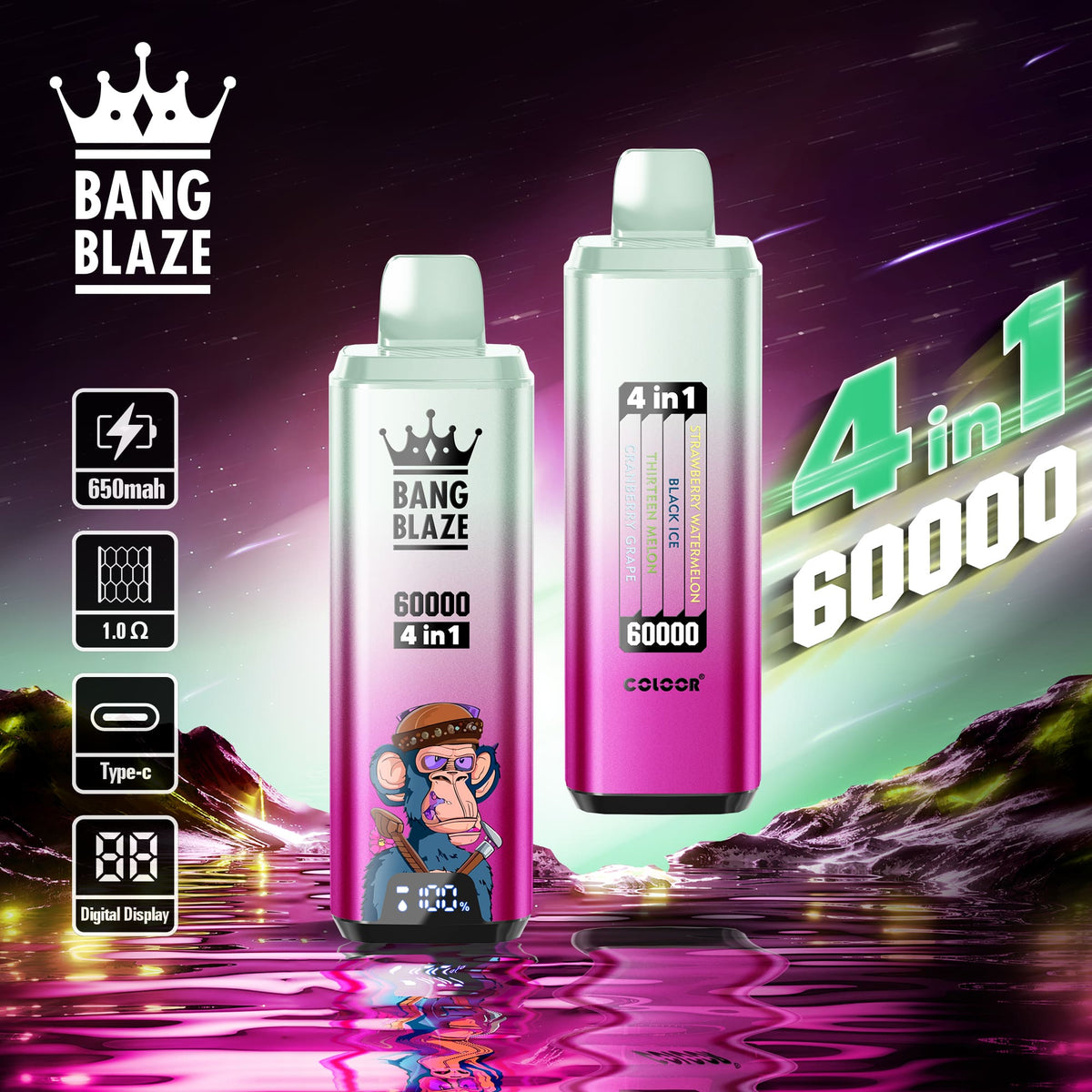 BANG BLAZE 4IN1 60000 Puffs Disposable Vape Wholesale(0% to 5% Nicotine) 56ML e-liquid  650mAh 12 Flavors