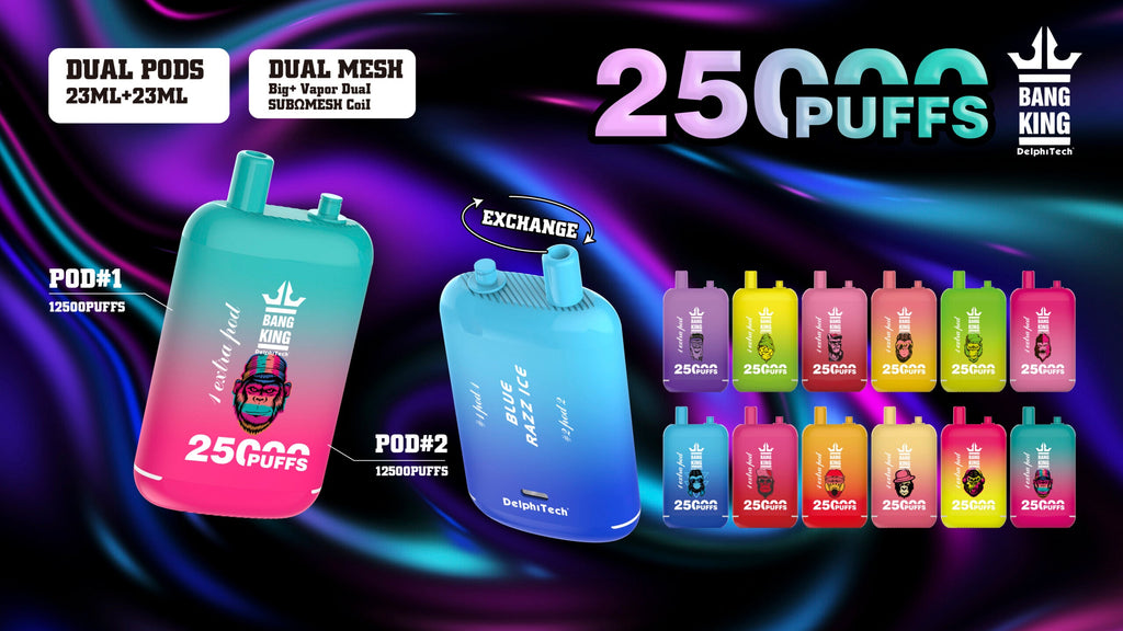 Bang King 25000 Puffs 25 K - 46mL Dual Tank (0% to 5% Nicotine) 650mAh Battery 12 Flavors