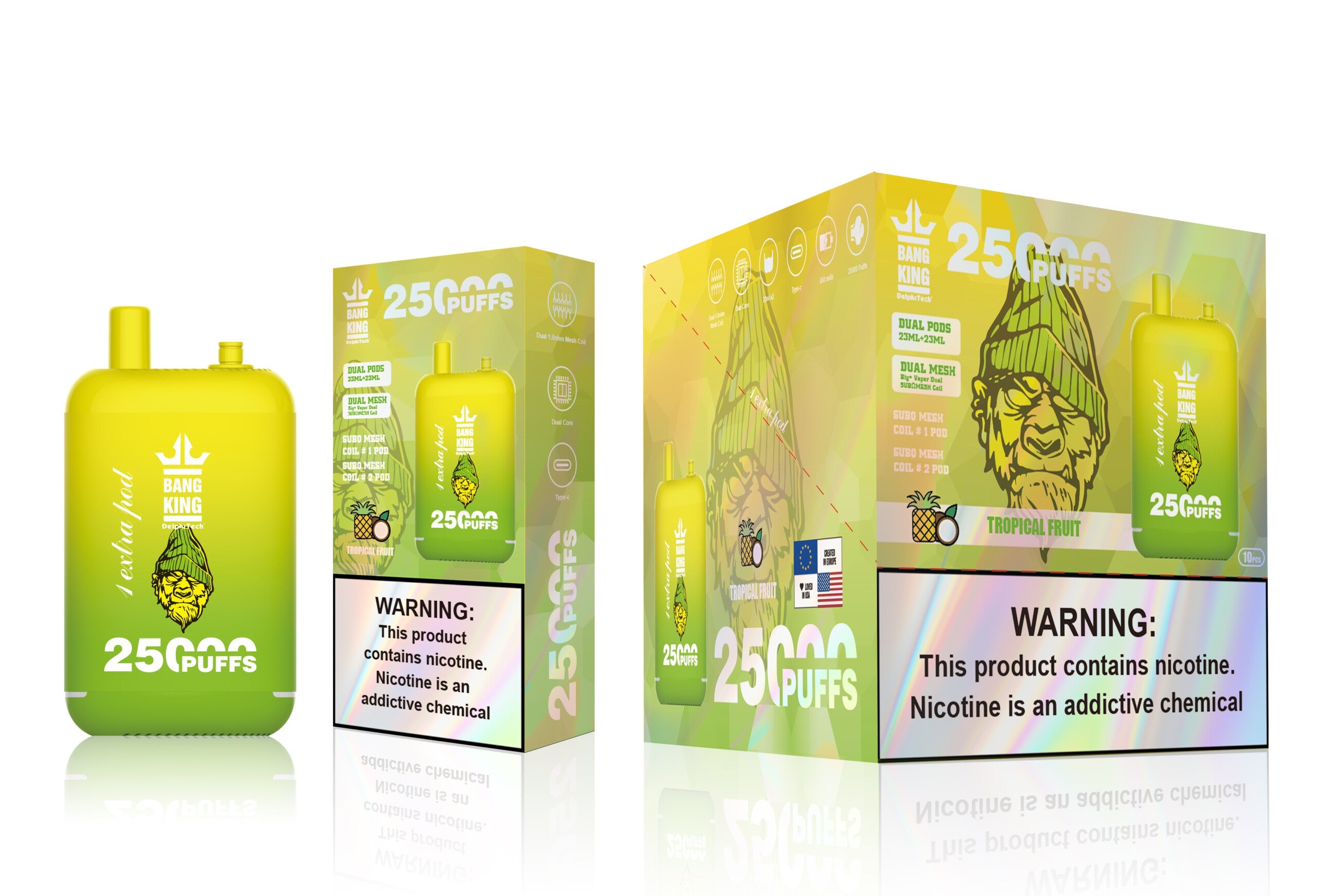 Bang King 25000 Puffs 25 K - 46mL Dual Tank (0% to 5% Nicotine) 650mAh Battery 12 Flavors