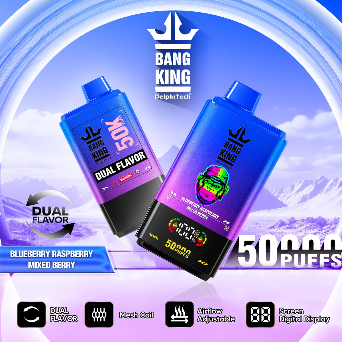 Bang King 50000 Puffs Disposable Vape(0% to 5% Nicotine) - 50ml E-Liquid, 850mAh Battery