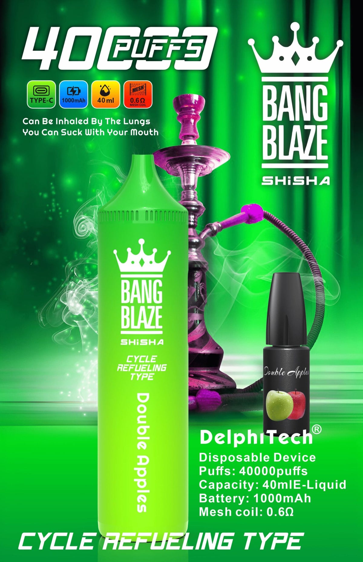 Bang Blaze 40000 Puffs Disposable Vape(0% to 5% Nicotine) - 40ml E-Liquid, 1000mAh Battery 12 Flavors