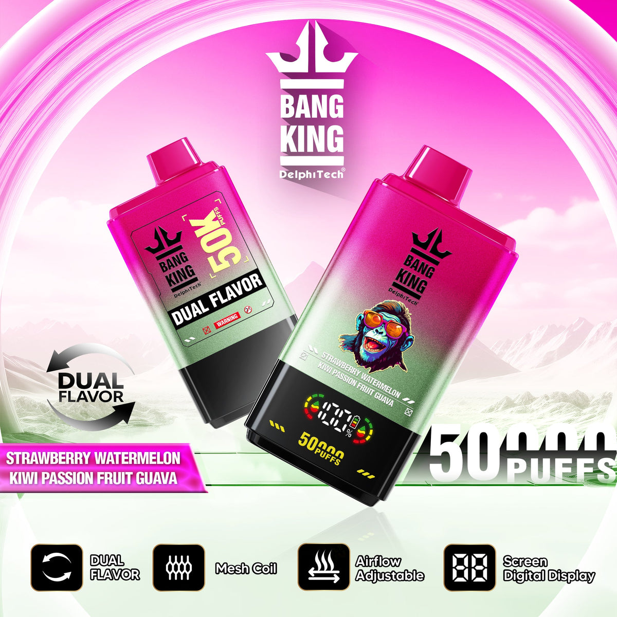 Bang King 50000 Puffs Disposable Vape(0% to 5% Nicotine) - 50ml E-Liquid, 850mAh Battery