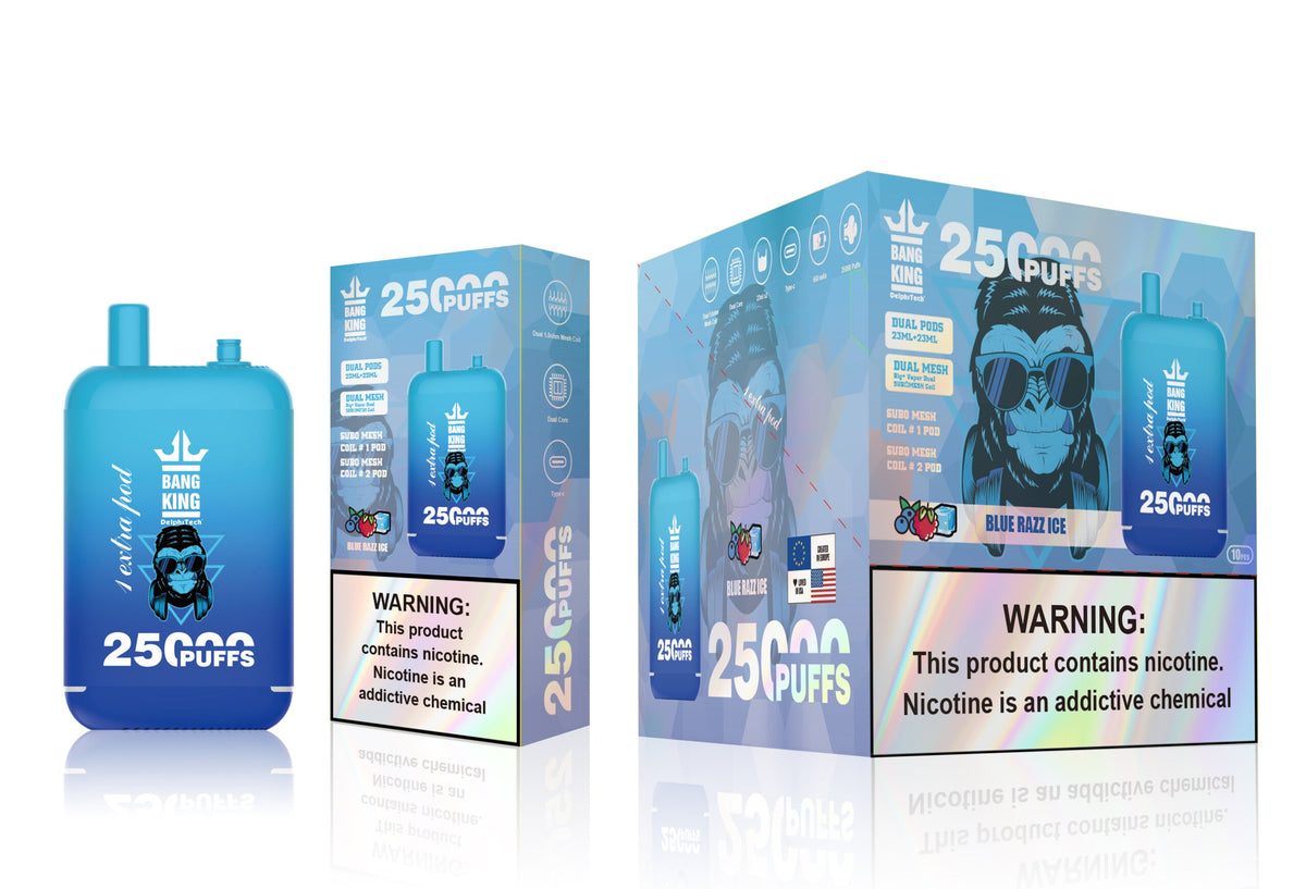 Bang King 25000 Puffs 25 K - 46mL Dual Tank (0% to 5% Nicotine) 650mAh Battery 12 Flavors