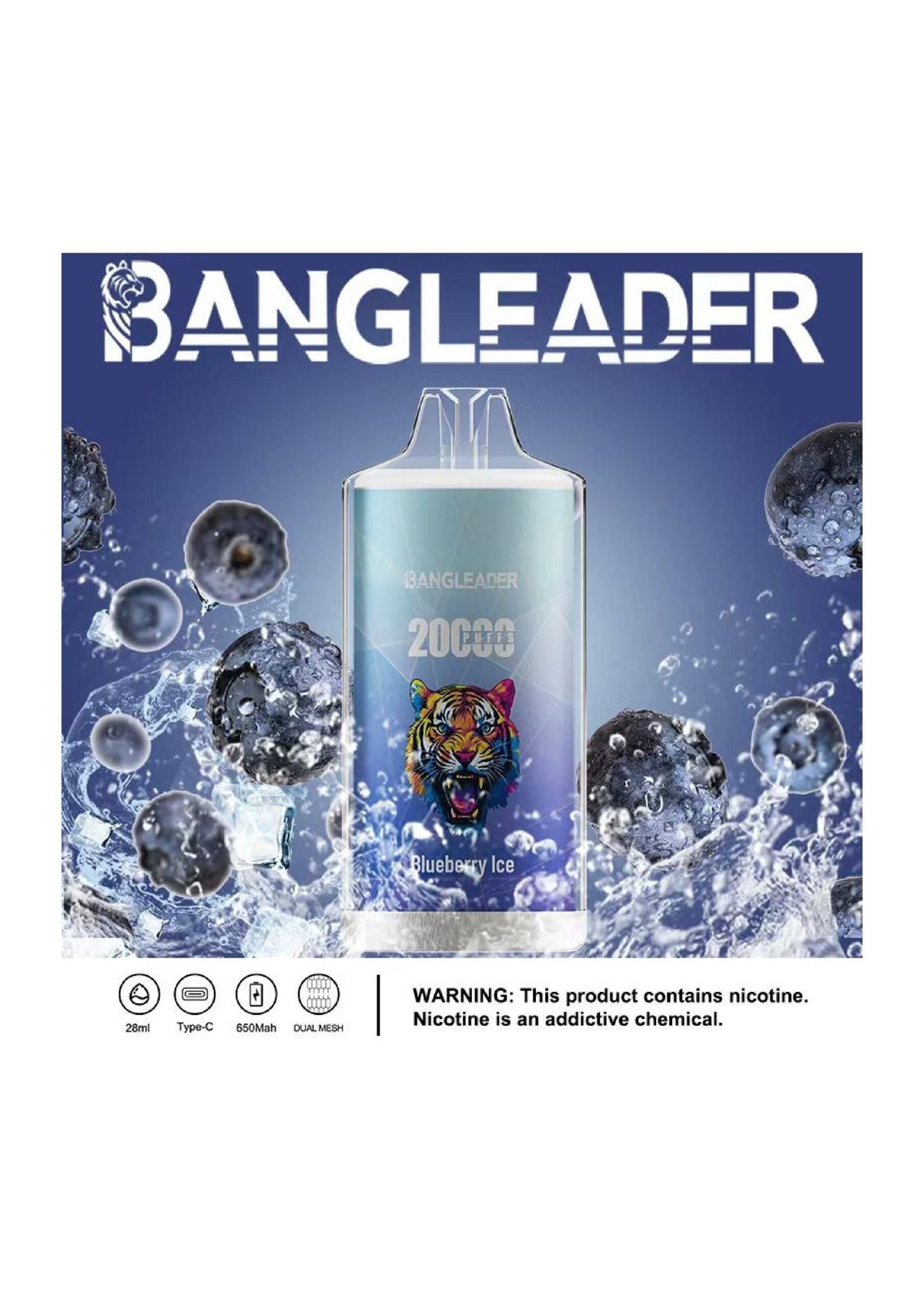 Bang Leader 20000 Puffs Disposable Vape(0% to 5% Nicotine) - 28ml E-Liquid, 650mAh Battery,Summer 12 Flavors