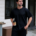 3-Button Henley Kurta Shirt - Premium Light Blue Ironless Muslim Top for Men