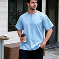 Premium Light Blue Henley Kurta - Ironless Modest Top for Men