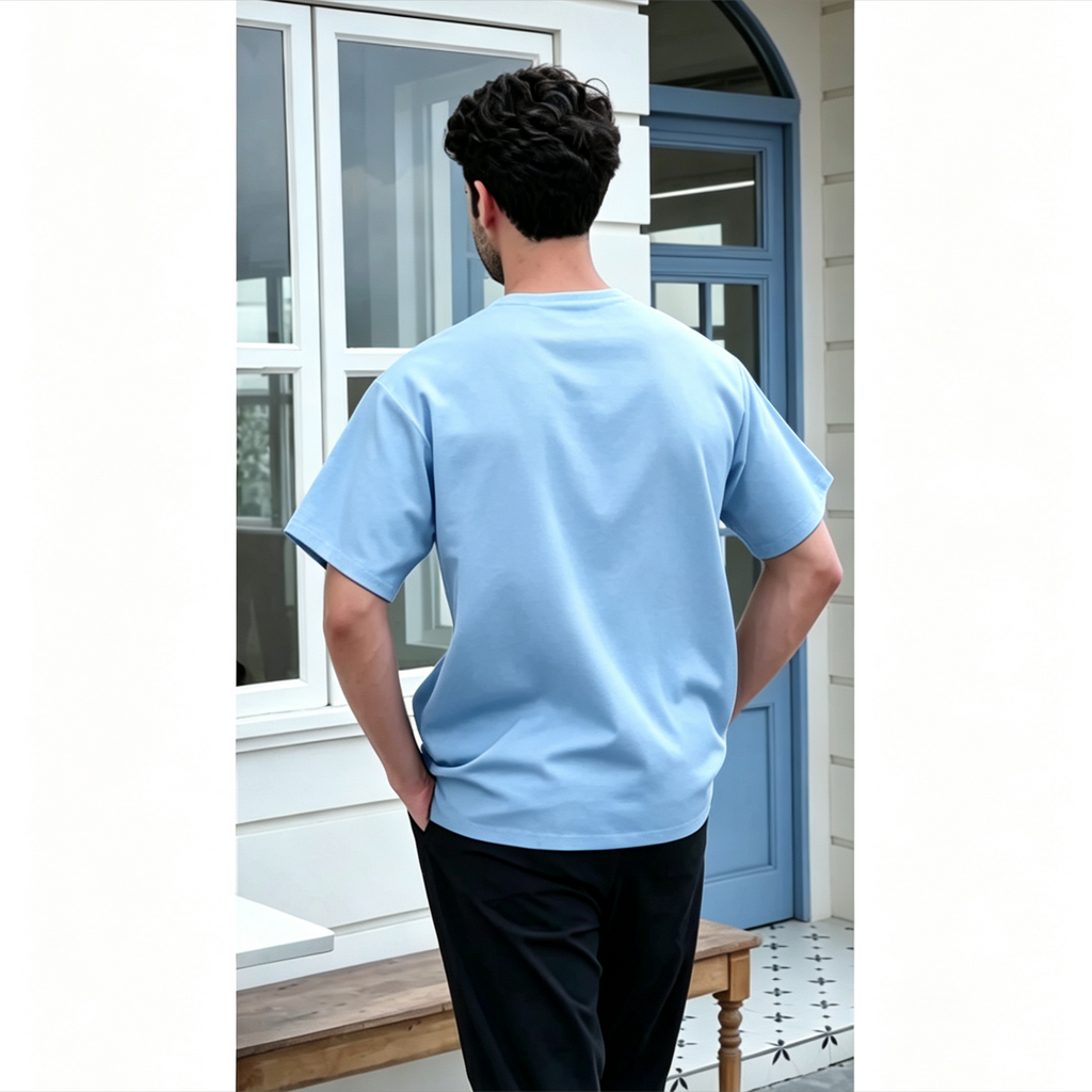 Premium Light Blue Henley Kurta - Ironless Modest Top for Men
