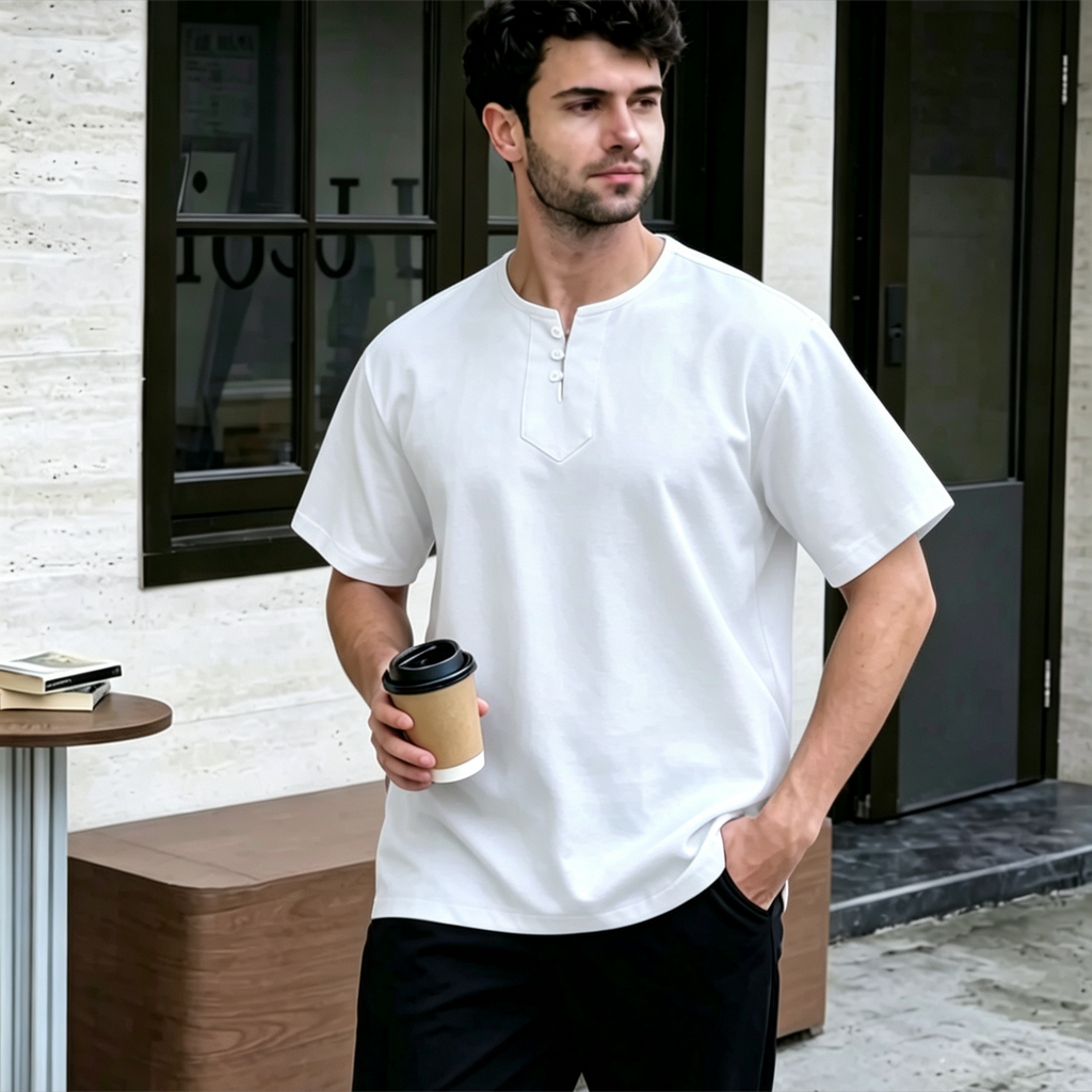 Men's Modern 3-Button Henley Kurta Shirt