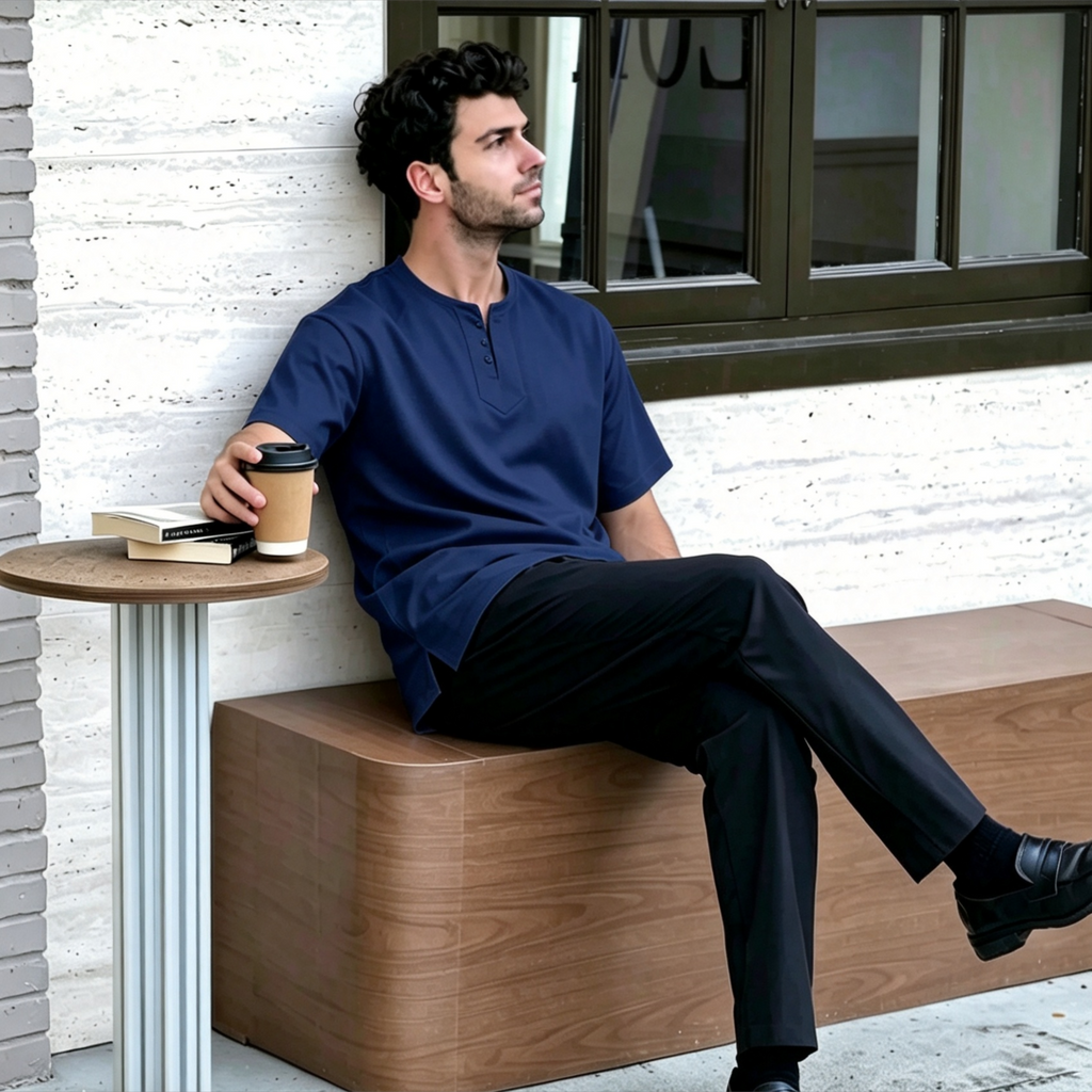 Short Sleeve Top Modern Muslim Kurta Laluan Angin Casual T-Shirt