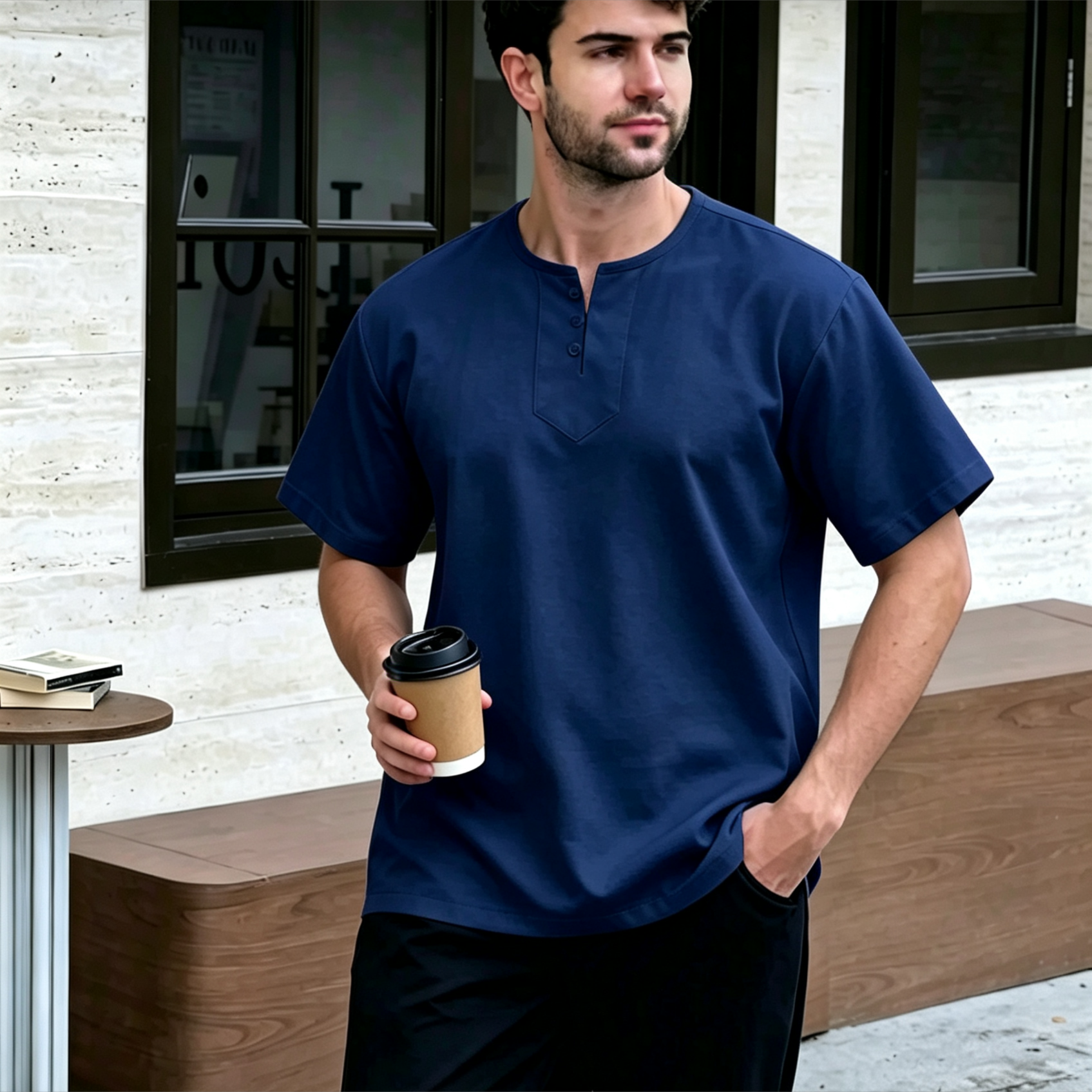 Short Sleeve Top Modern Muslim Kurta Laluan Angin Casual T-Shirt
