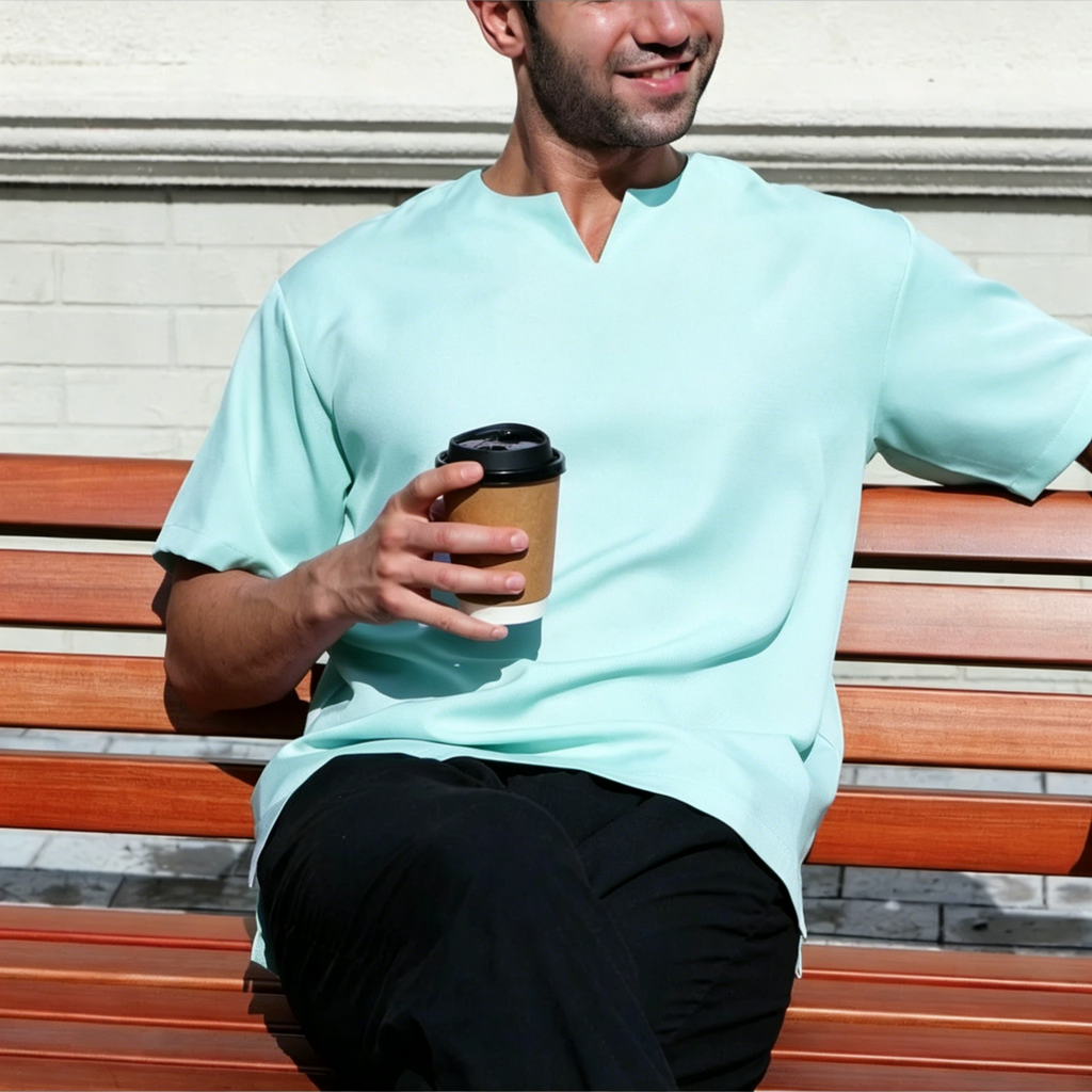 Breathable Short Sleeve Kurta - Mint Green Ultra-Cooling Men's Prayer Wear