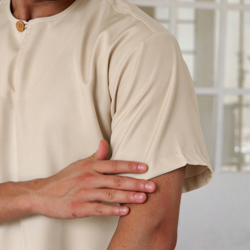 Minimalist Beige Kurta – Premium Ironless Abloh Crepe (Selesa & Segak)