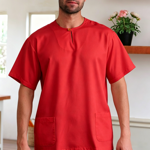 Minimalist Red Kurta – Premium Ironless Abloh Crepe (Bergaya & Selesa)