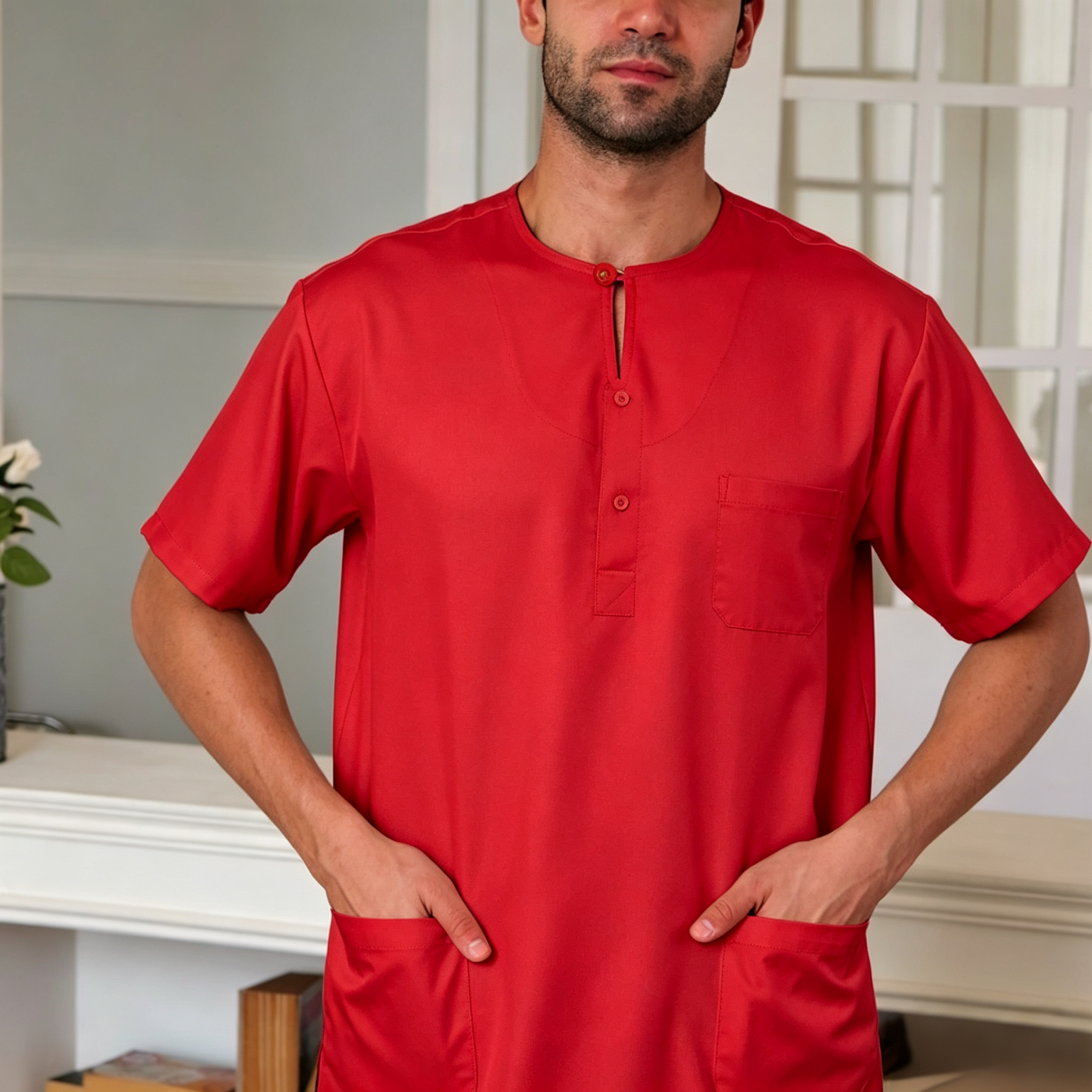 Command Attention. The Ultimate Bold Red Minimalist Kurta.