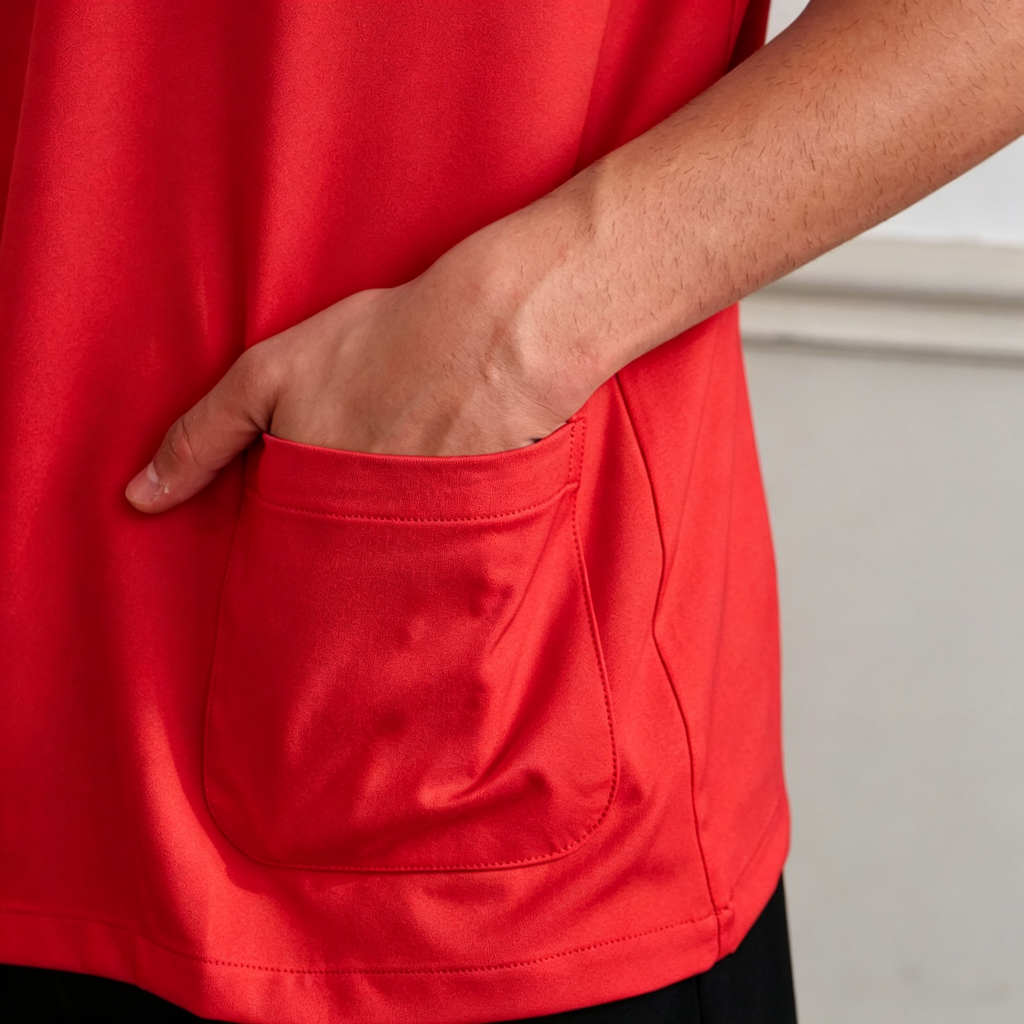 Minimalist Red Kurta – Premium Ironless Abloh Crepe (Bergaya & Selesa)