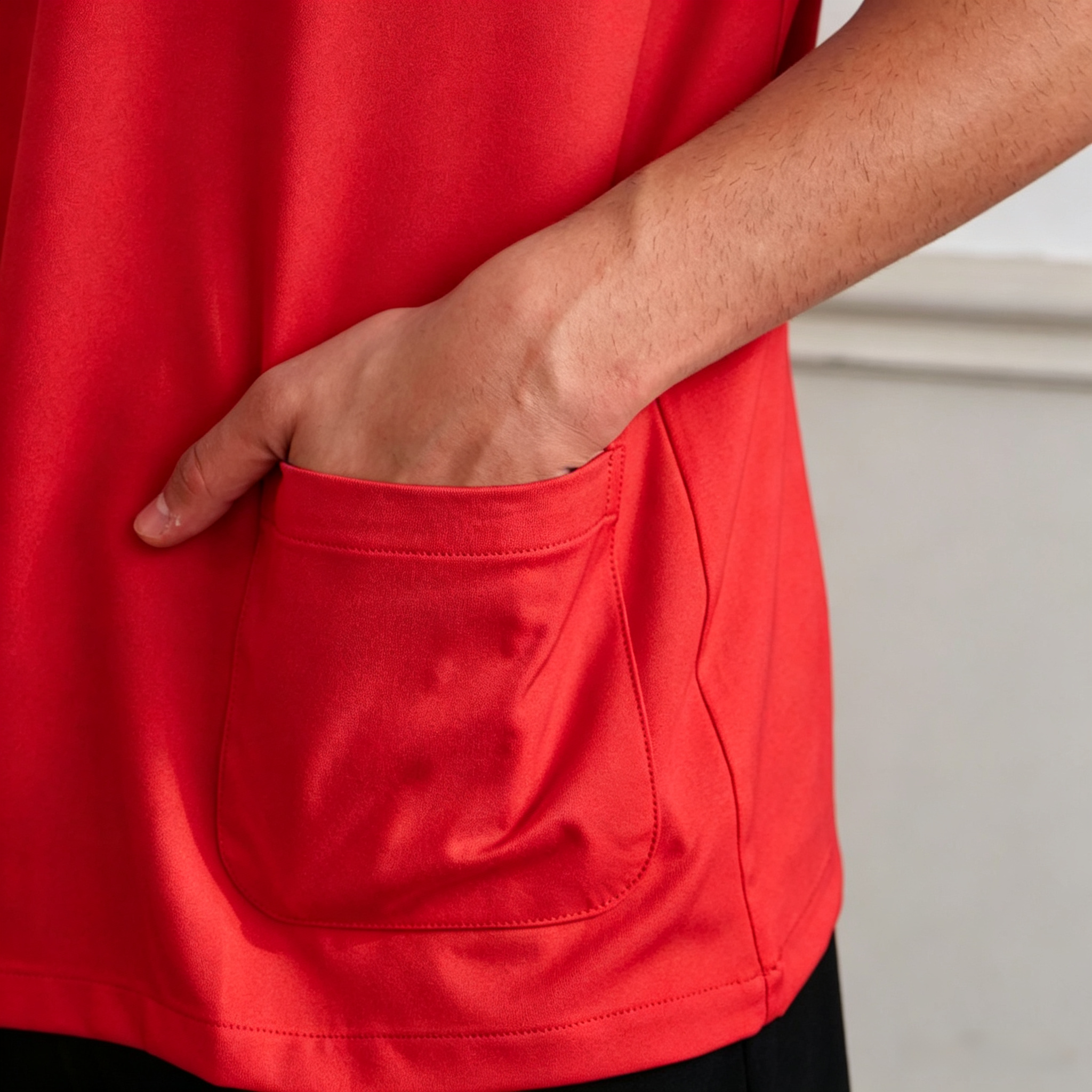 Minimalist Red Kurta – Premium Ironless Abloh Crepe (Bergaya & Selesa)