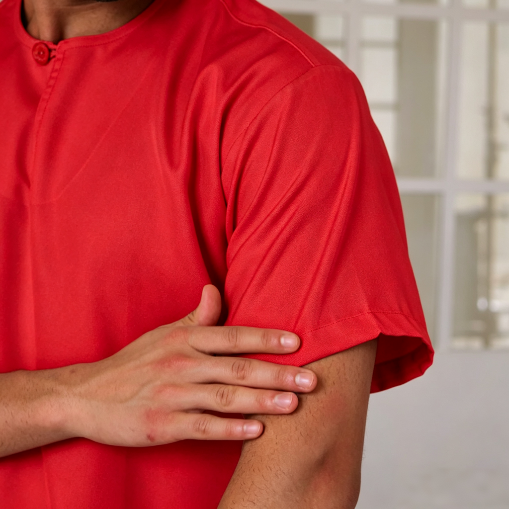Minimalist Red Kurta – Premium Ironless Abloh Crepe (Bergaya & Selesa)