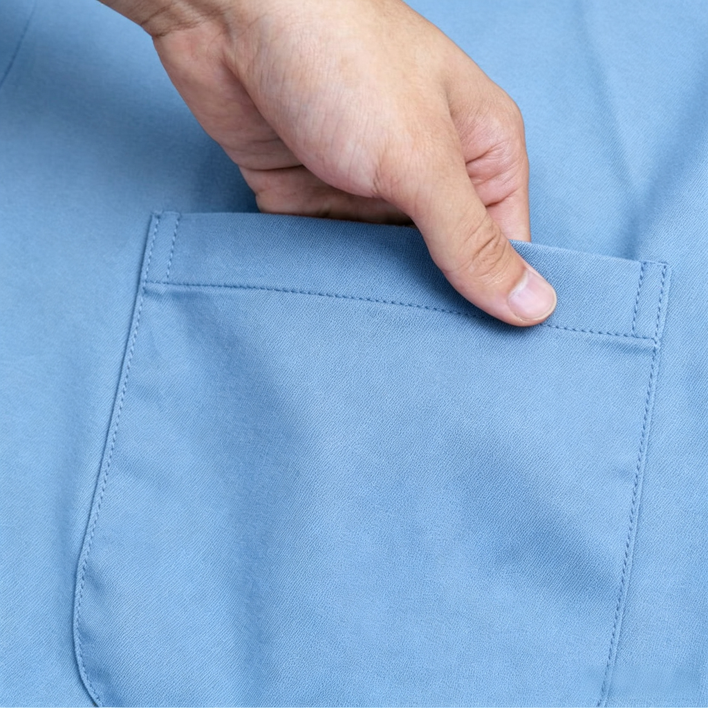 Premium One-Button Kurta | Ironless Abloh Crepe - Sophisticated Blue for Everyday Style