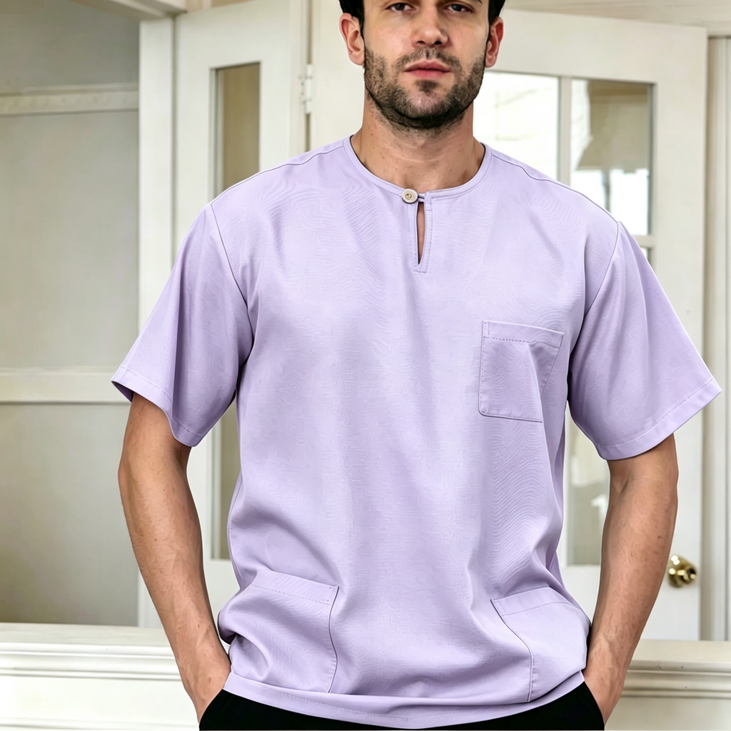 Premium One-Button Kurta | Ironless Abloh Crepe - Charming Lavender Minimalist Style