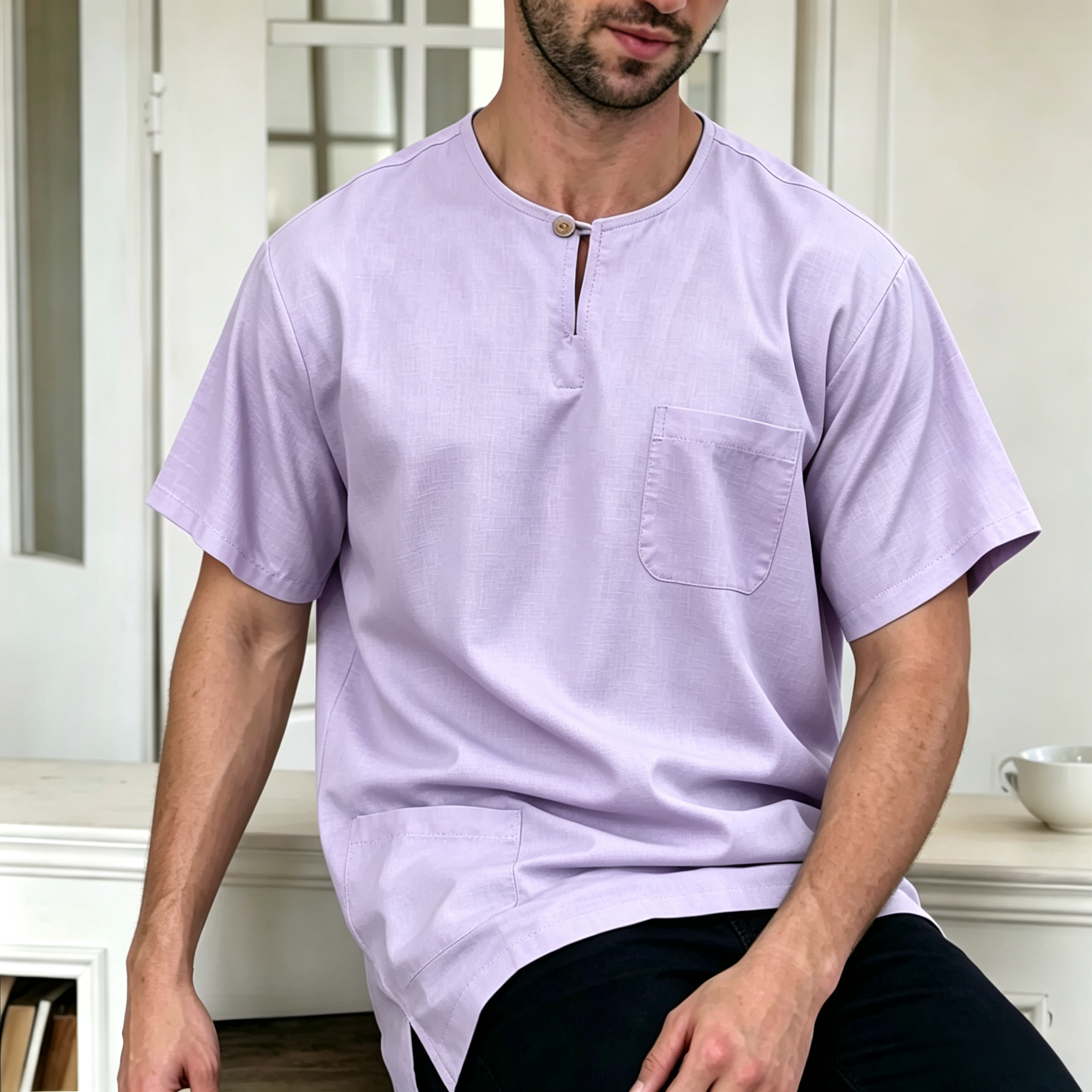 Premium One-Button Kurta | Ironless Abloh Crepe - Charming Lavender Minimalist Style