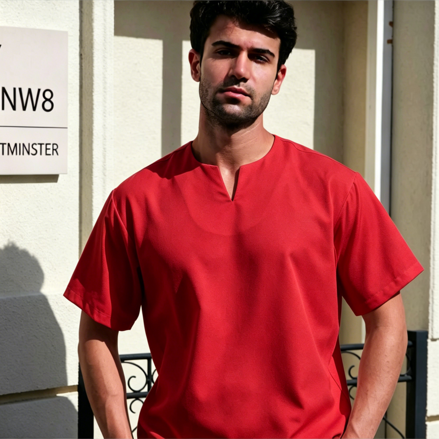 Breathable Short Sleeve Kurta - Chili Red Ultra-Cooling Men's Prayer Wear