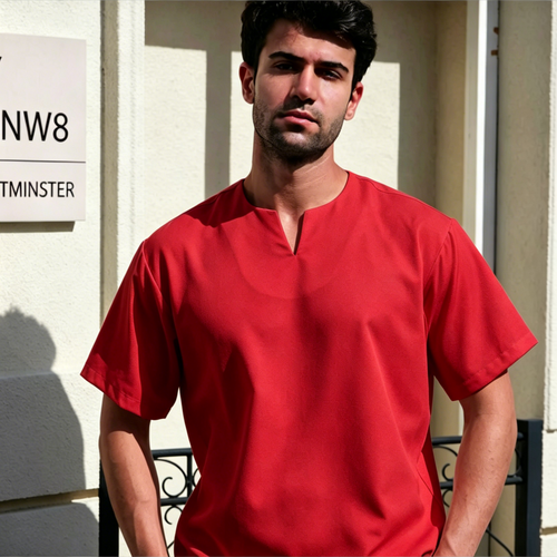 Breathable Short Sleeve Kurta - Chili Red Ultra-Cooling Men's Prayer Wear