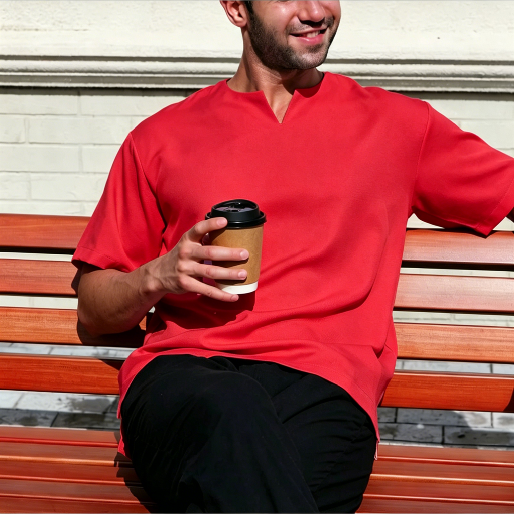 Breathable Short Sleeve Kurta - Chili Red Ultra-Cooling Men's Prayer Wear