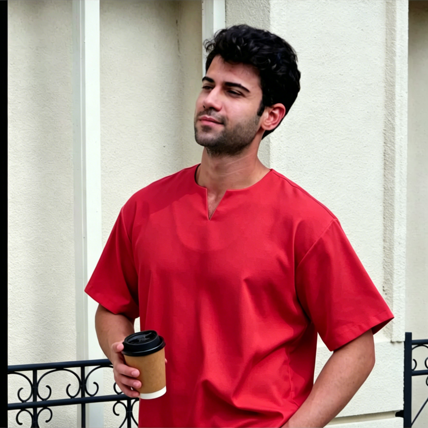 Breathable Short Sleeve Kurta - Chili Red Ultra-Cooling Men's Prayer Wear