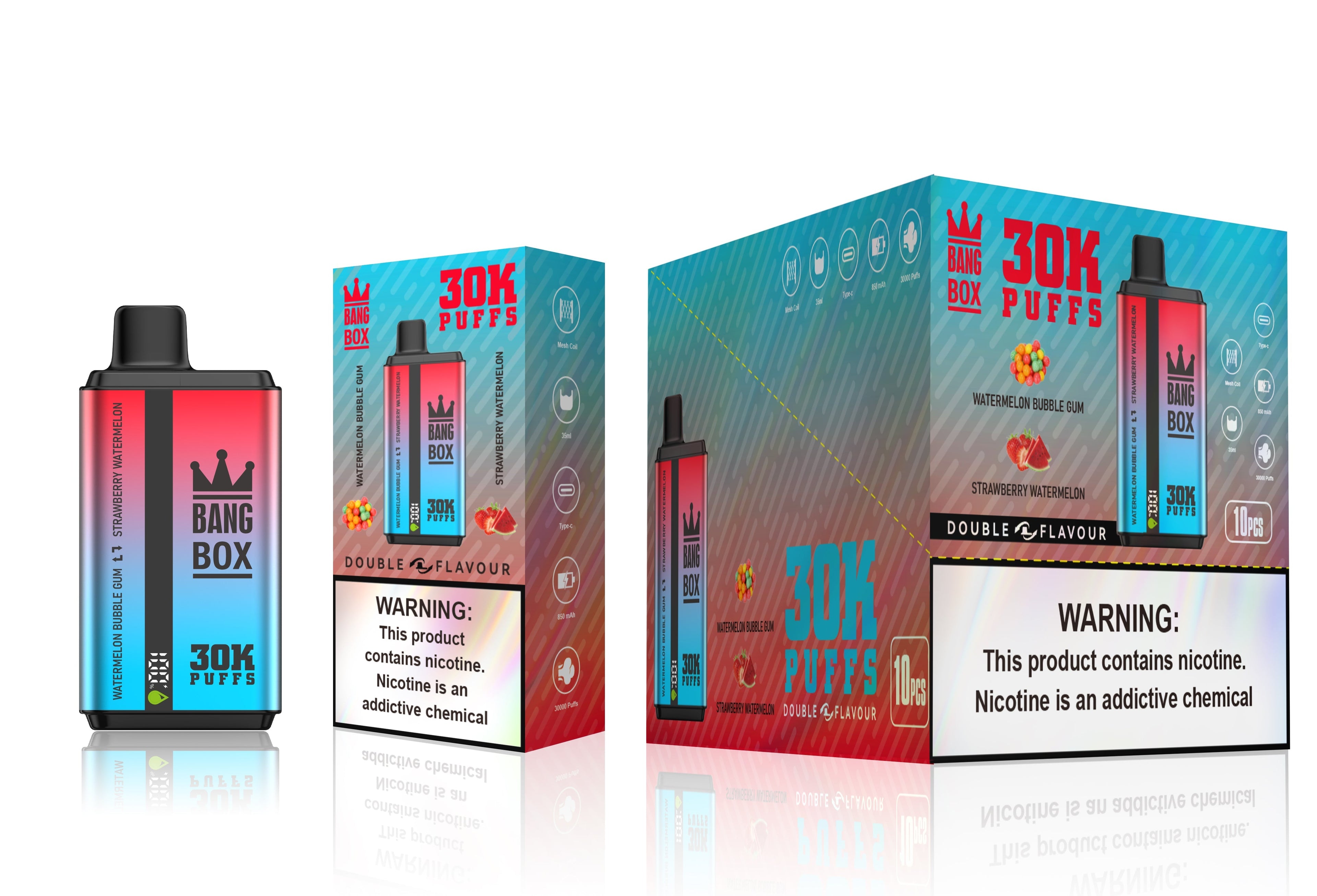 BANGBOX 30000 puffs dual flavors vape,LED Display capcity Batterya ,35ml 850MAH 12 Flavor