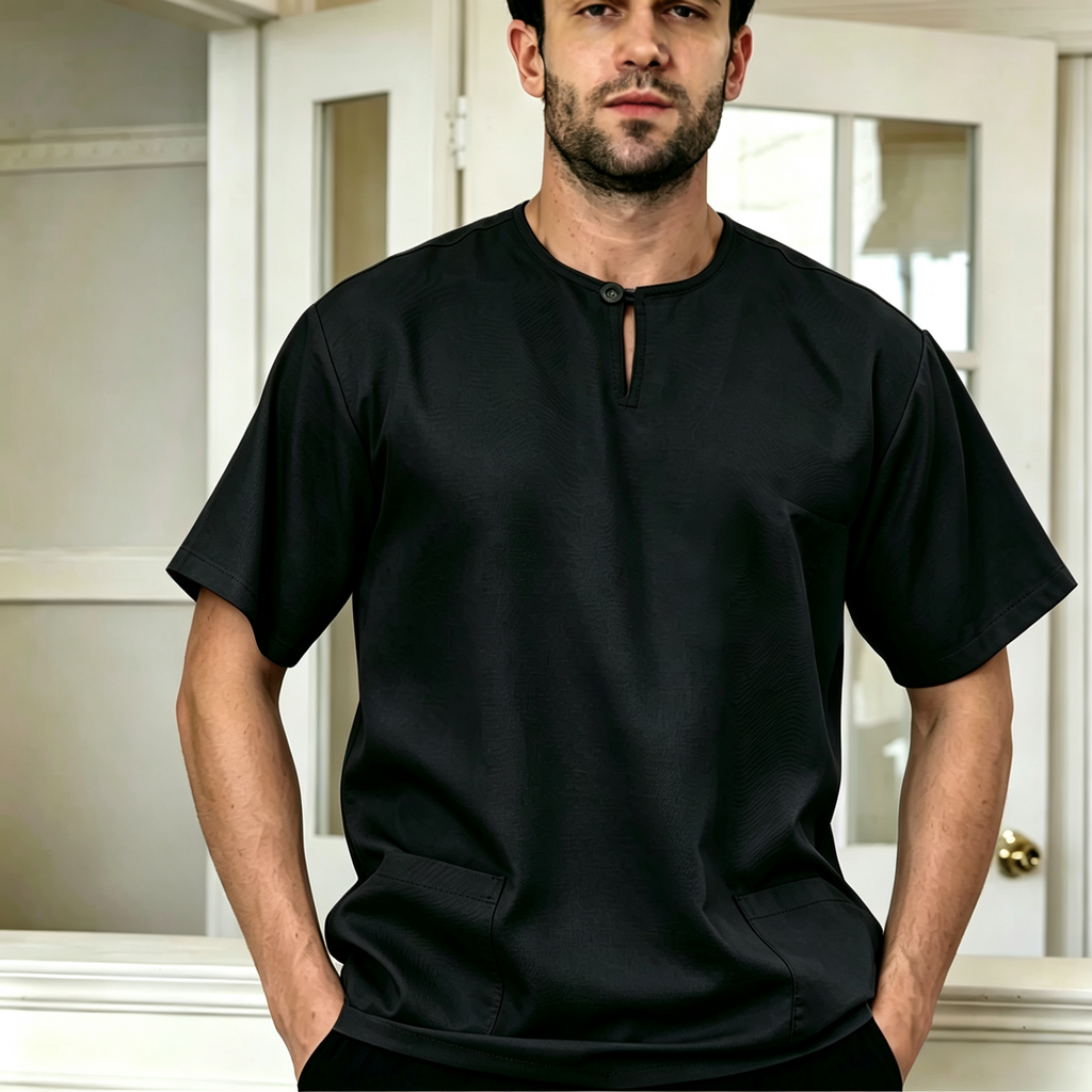 Premium One-Button Kurta | Ironless Abloh Crepe - Timeless Black Elegance