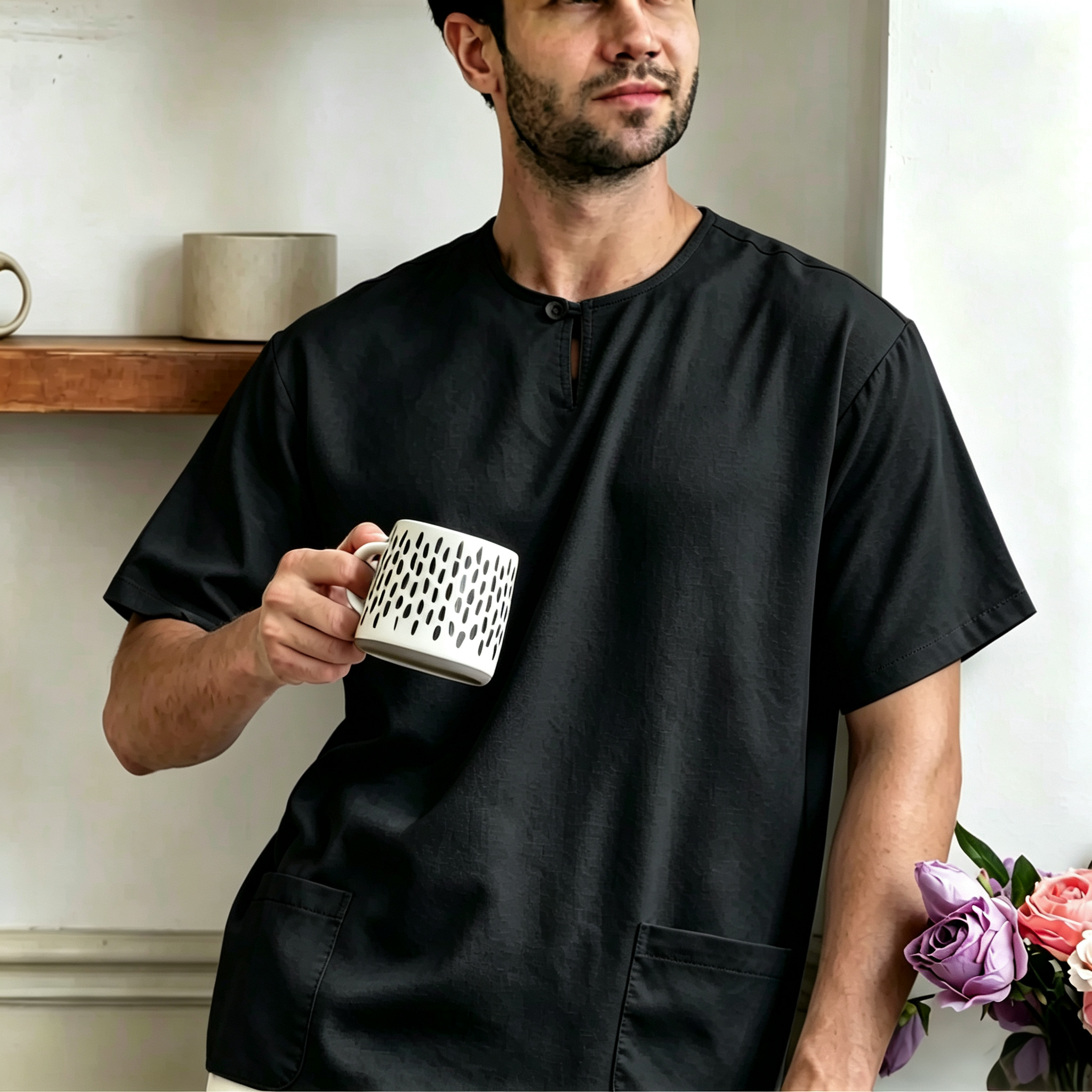 Premium One-Button Kurta | Ironless Abloh Crepe - Timeless Black Elegance