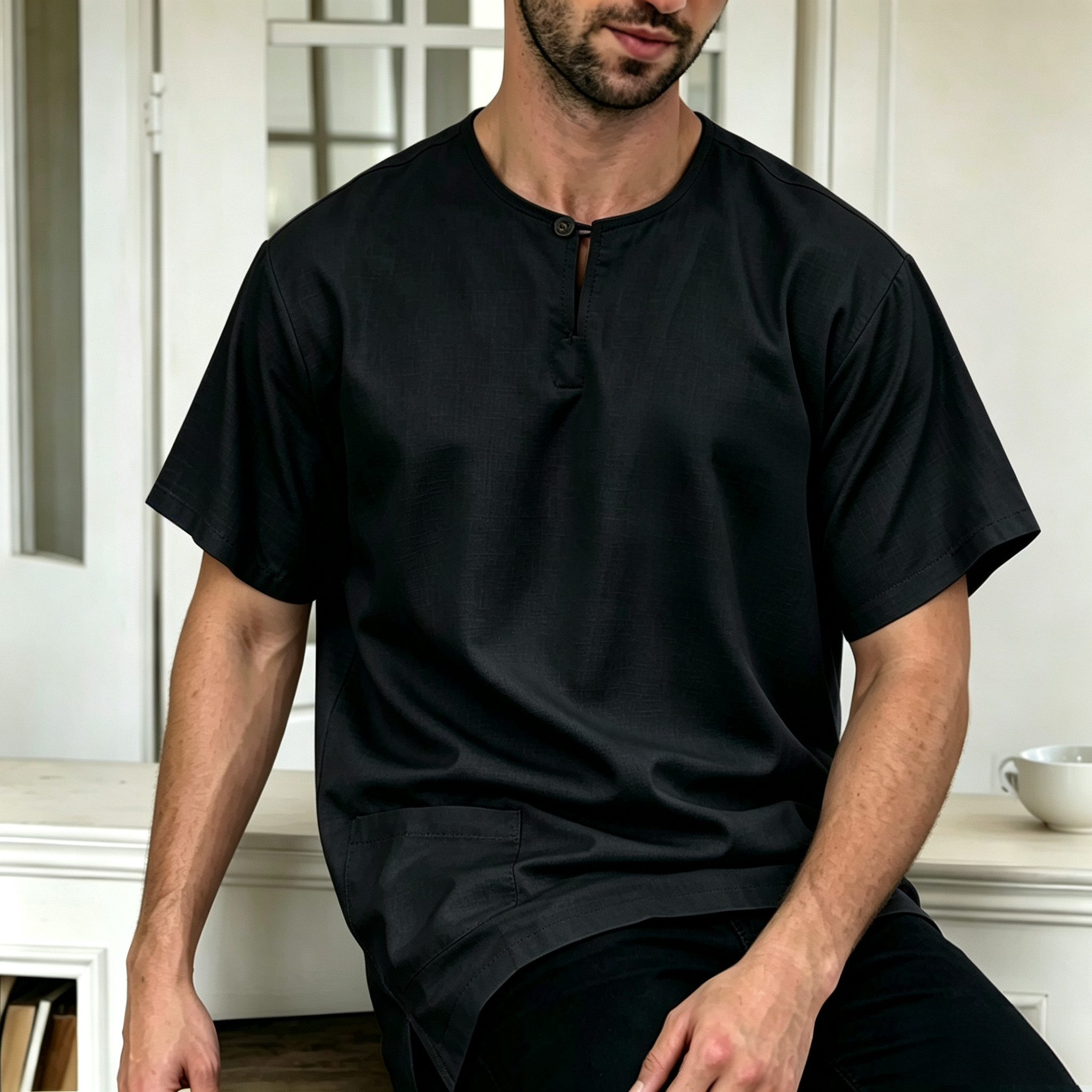 Premium One-Button Kurta | Ironless Abloh Crepe - Timeless Black Elegance