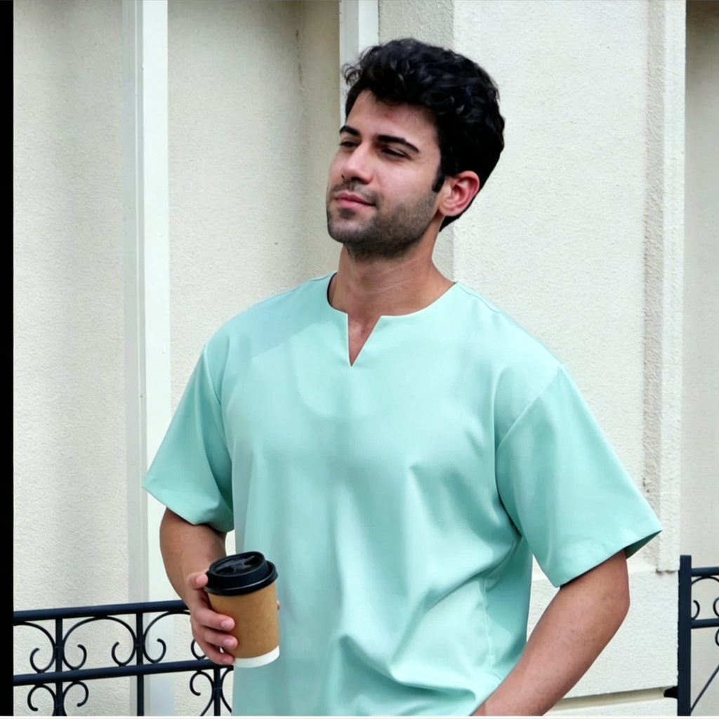 Breathable Short Sleeve Kurta - Mint Green Ultra-Cooling Men's Prayer Wear