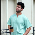 Breathable Short Sleeve Kurta - Mint Green Ultra-Cooling Men's Prayer Wear