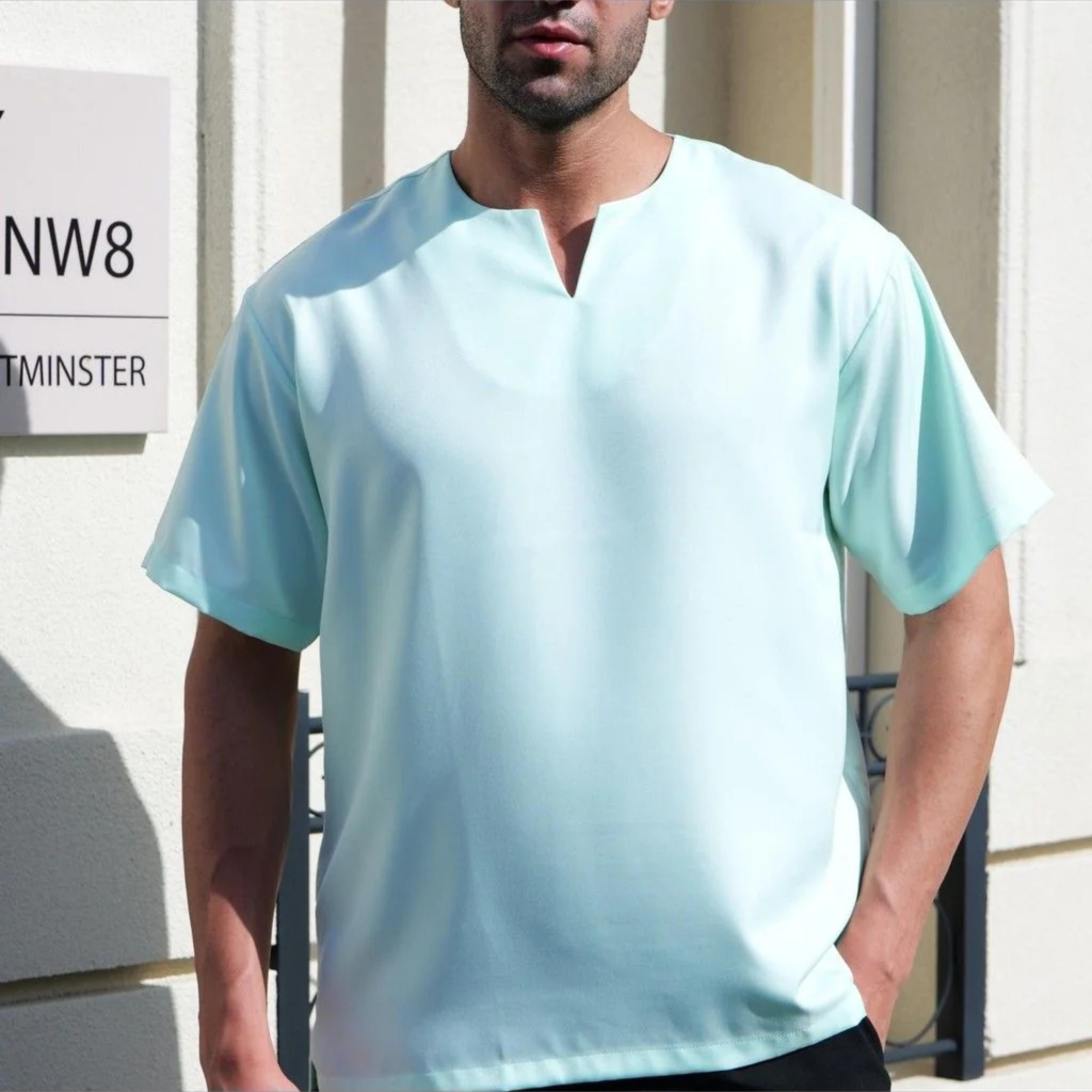 Breathable Short Sleeve Kurta - Mint Green Ultra-Cooling Men's Prayer Wear