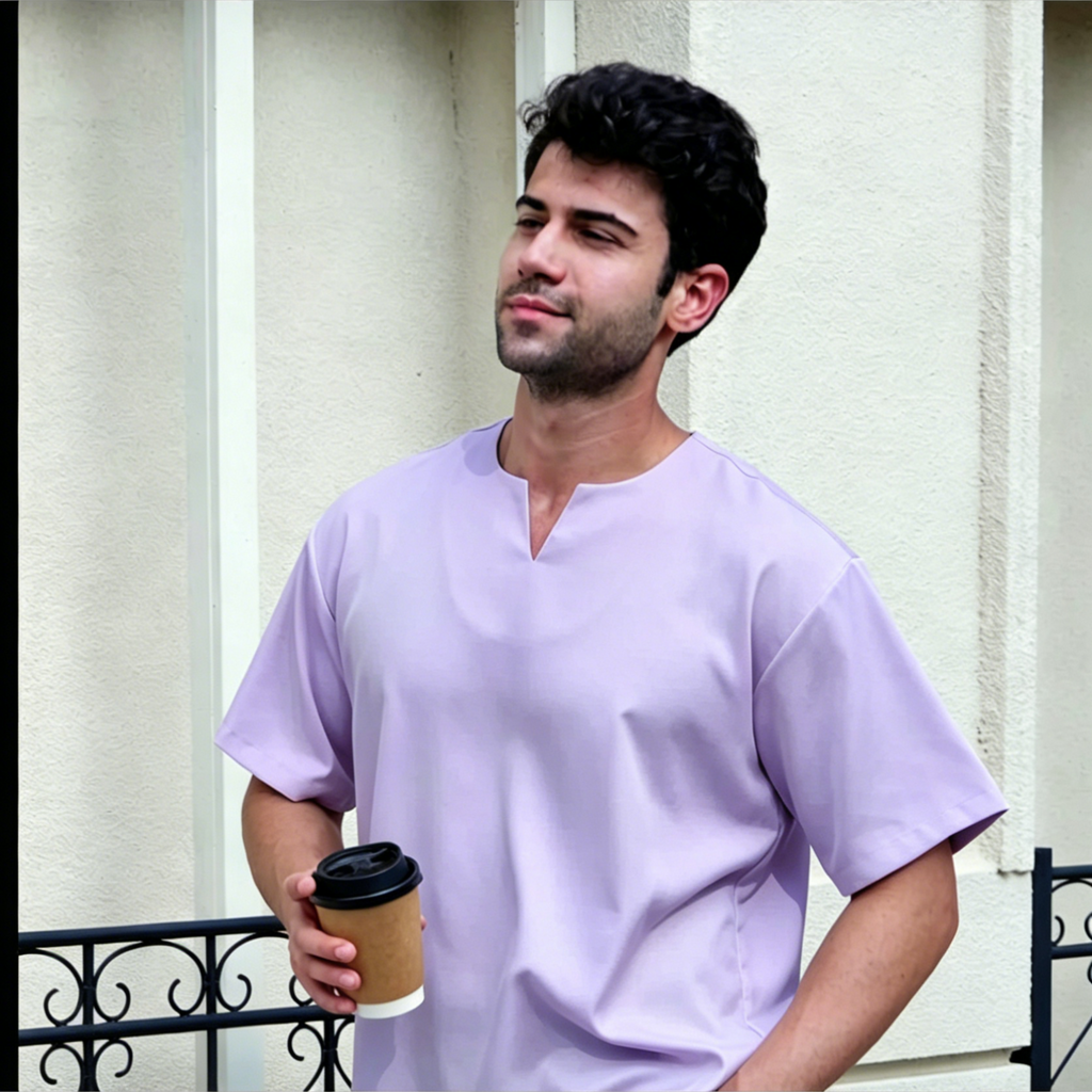 Veylina Modern V-Neck Kurta Moden - Ultra-Cooling Lavender Islamic Top with Pockets
