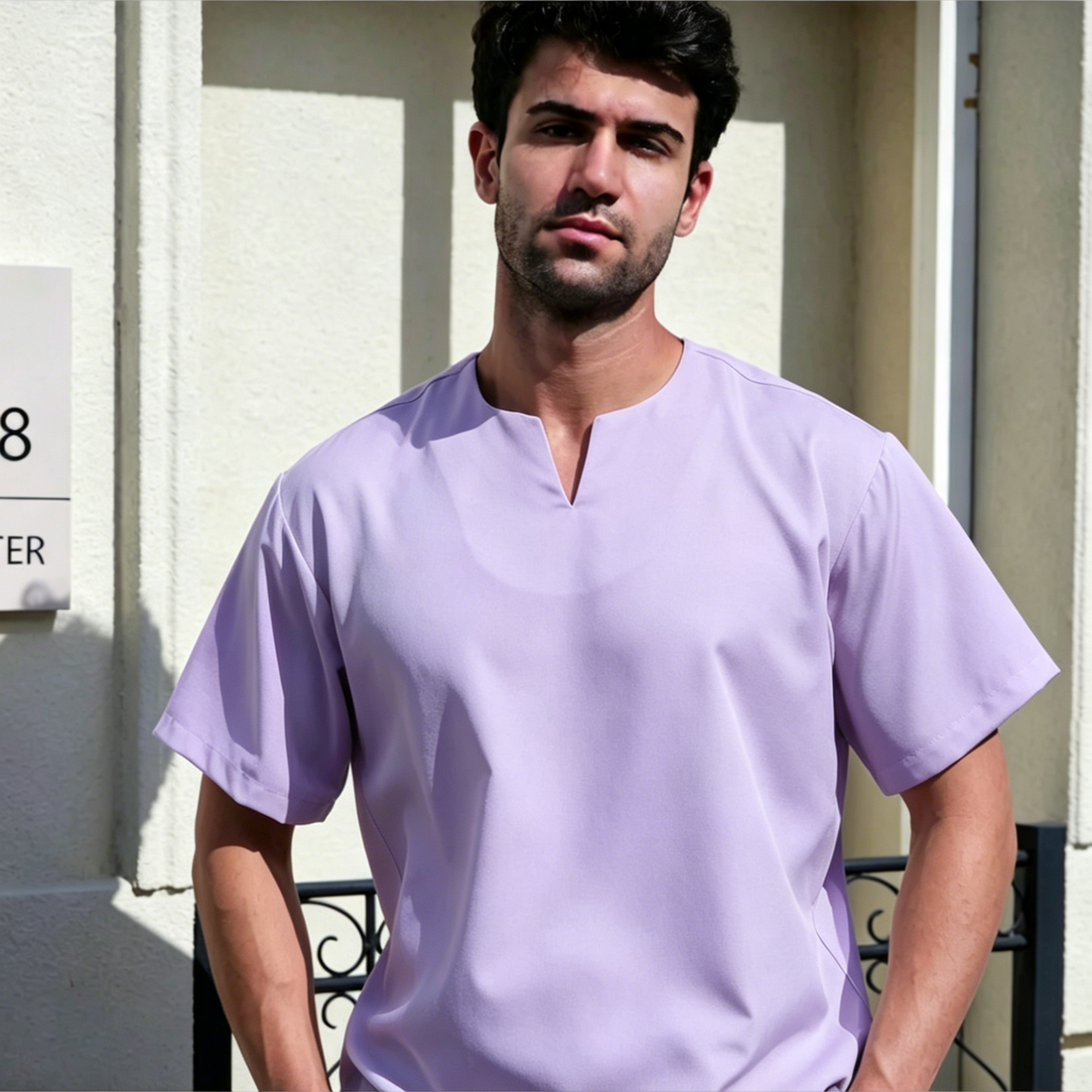 Veylina Modern V-Neck Kurta Moden - Ultra-Cooling Lavender Islamic Top with Pockets