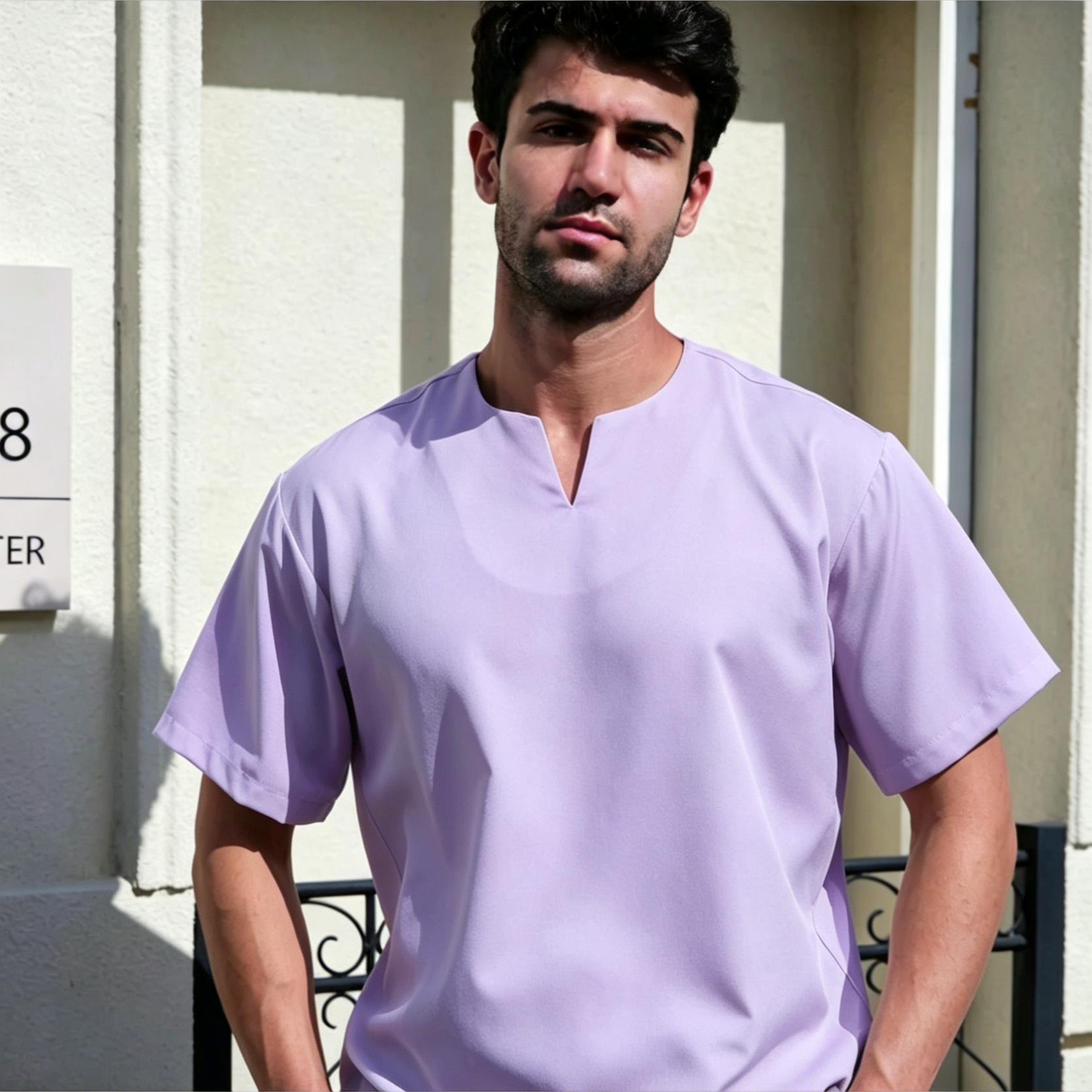 Veylina Modern V-Neck Kurta Moden - Ultra-Cooling Lavender Islamic Top with Pockets
