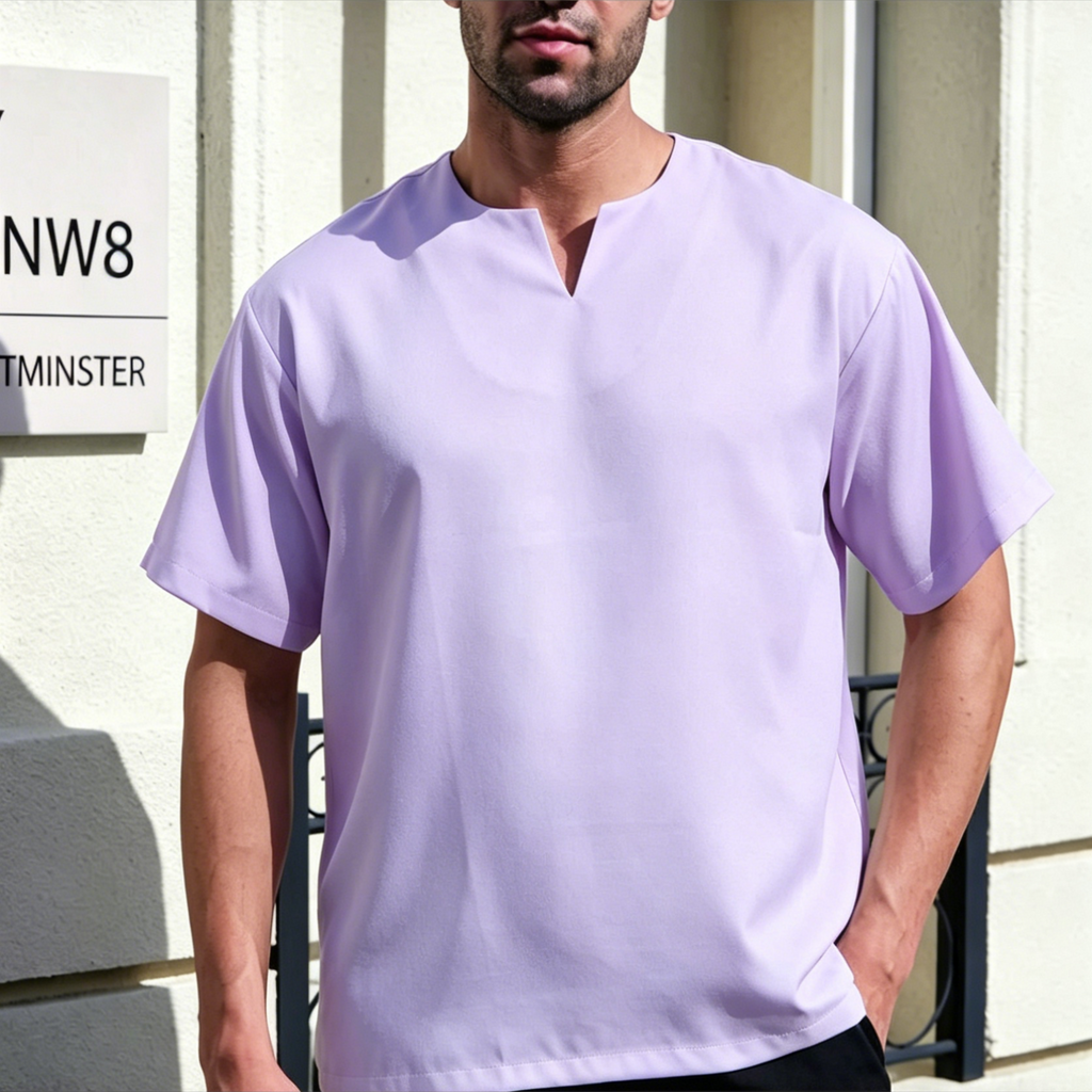 Veylina Modern V-Neck Kurta Moden - Ultra-Cooling Lavender Islamic Top with Pockets