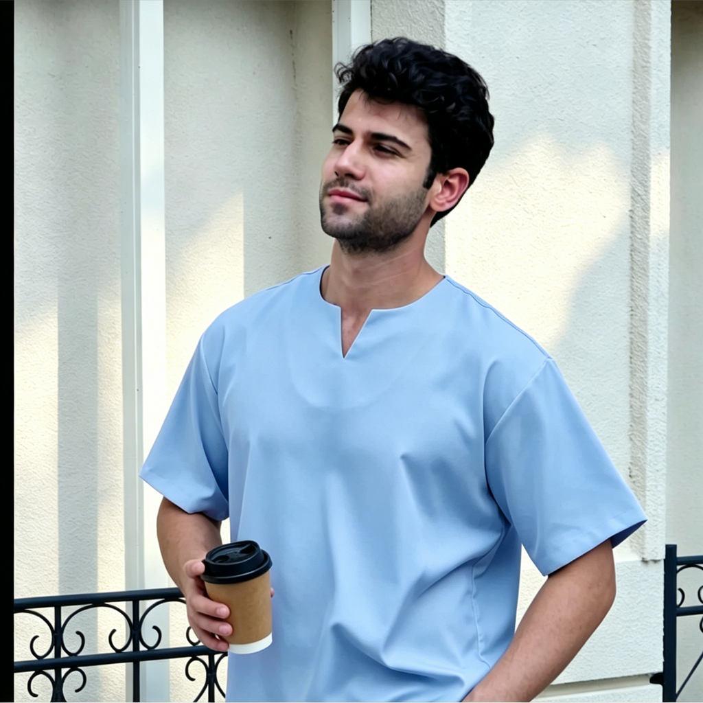 Modern V-Neck Kurta Moden Light Blue Top