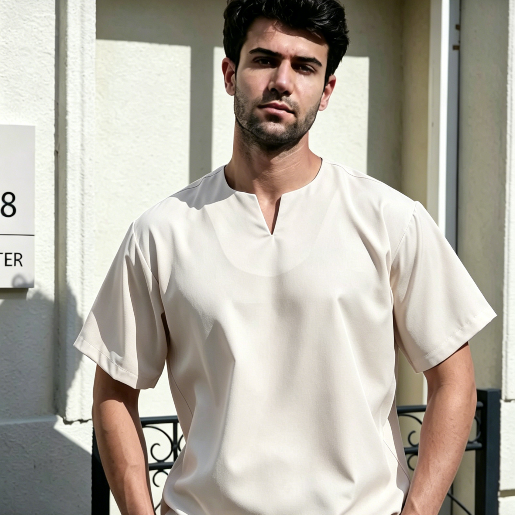 Breathable Short Sleeve Kurta - Khaki Ultra-Cooling Men's Prayer Wear